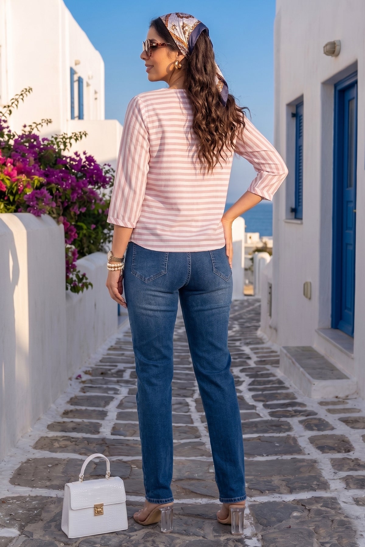 Onion Stripe Button Cotton Top