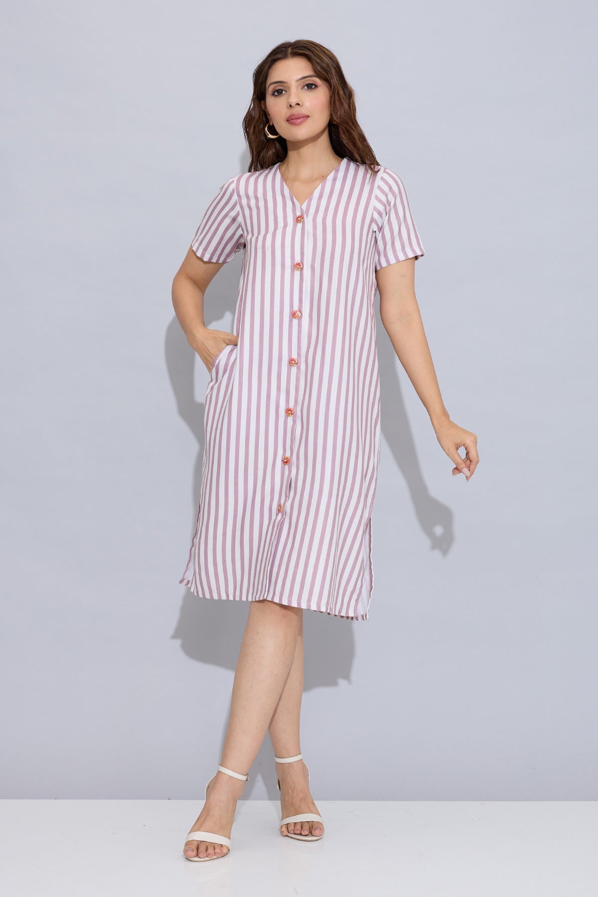 Buy Onion Stripe Button Down Dress for Women by SNEHA B Designer online available at scrollnshops