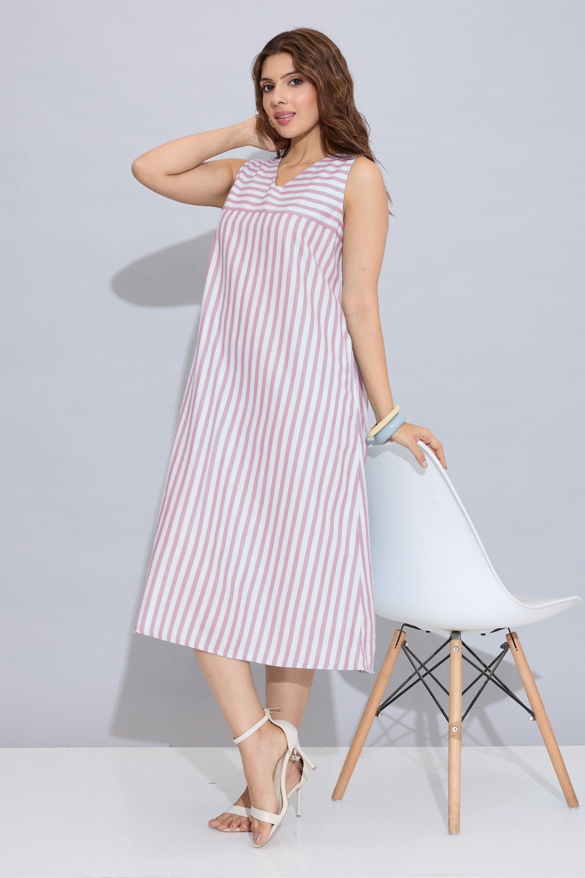 Buy Onion Stripes Sleeveless Dress for Women by SNEHA B Designer online available at scrollnshops