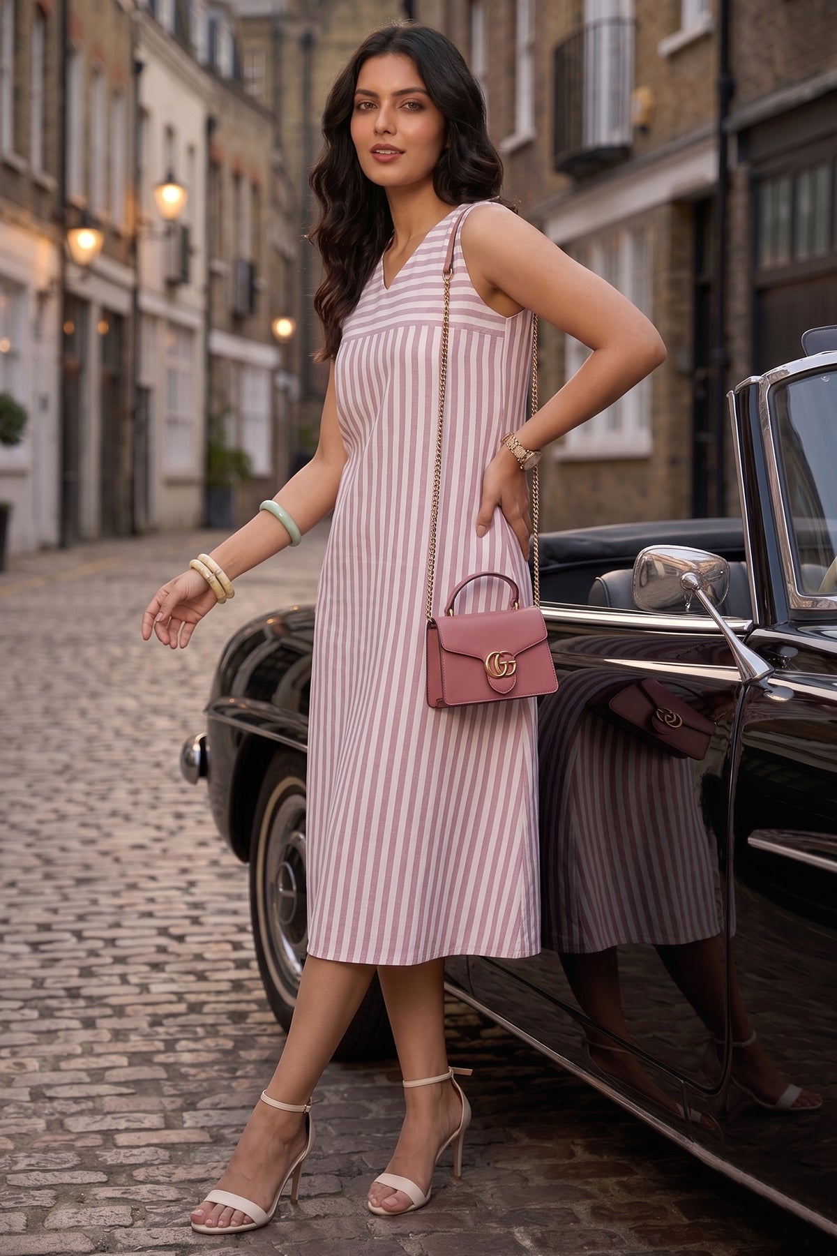 Sleeveless Onion Stripes Dress