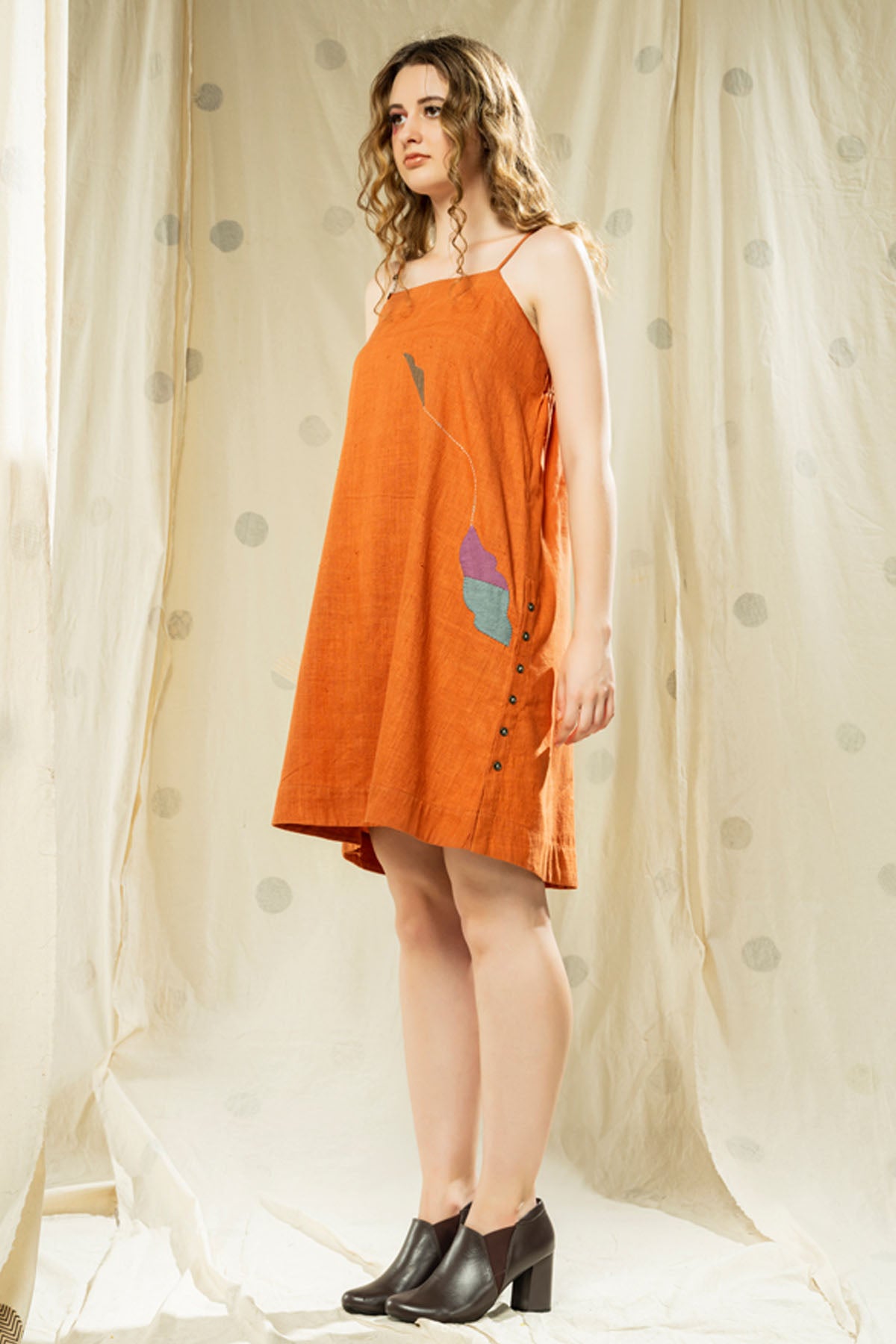Orange Applique Spaghetti Dress