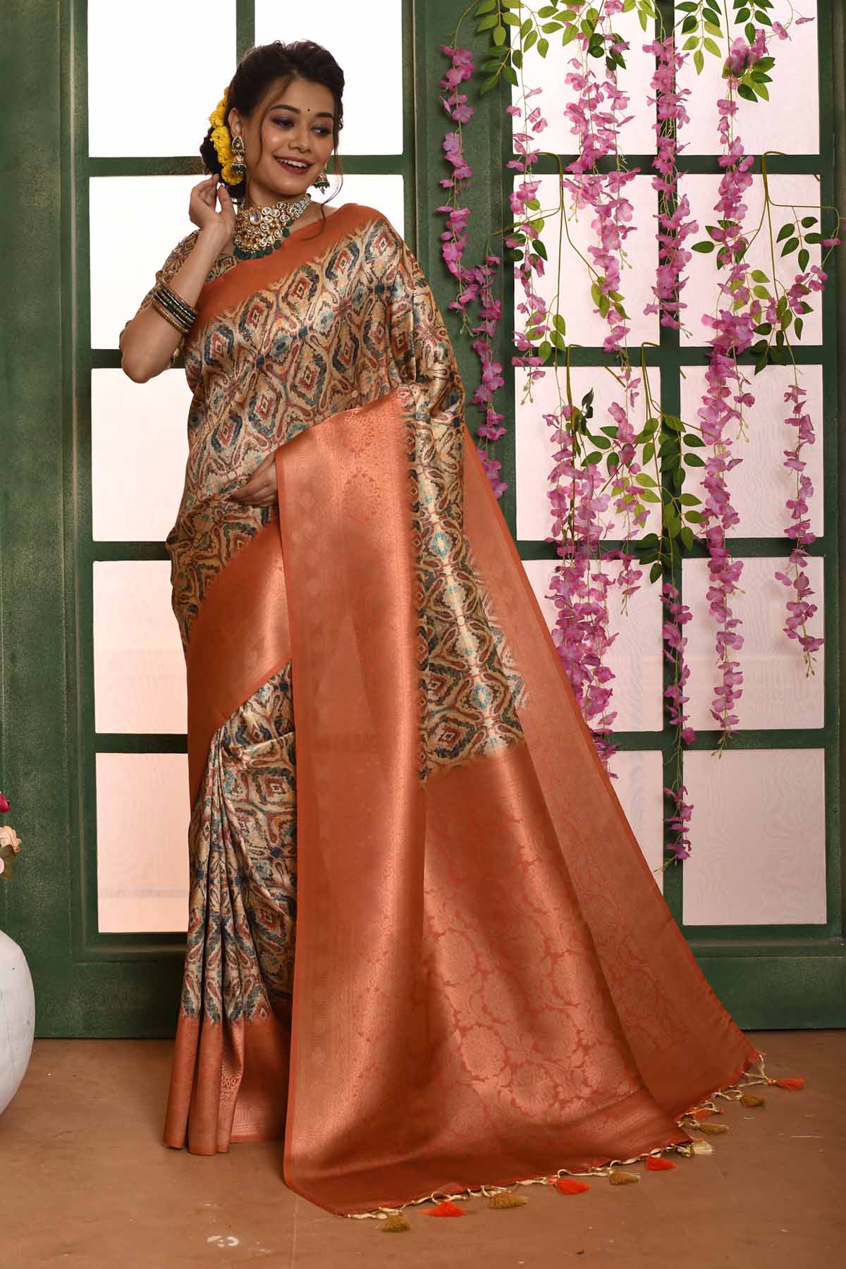 Orange Banarasi Silk Saree