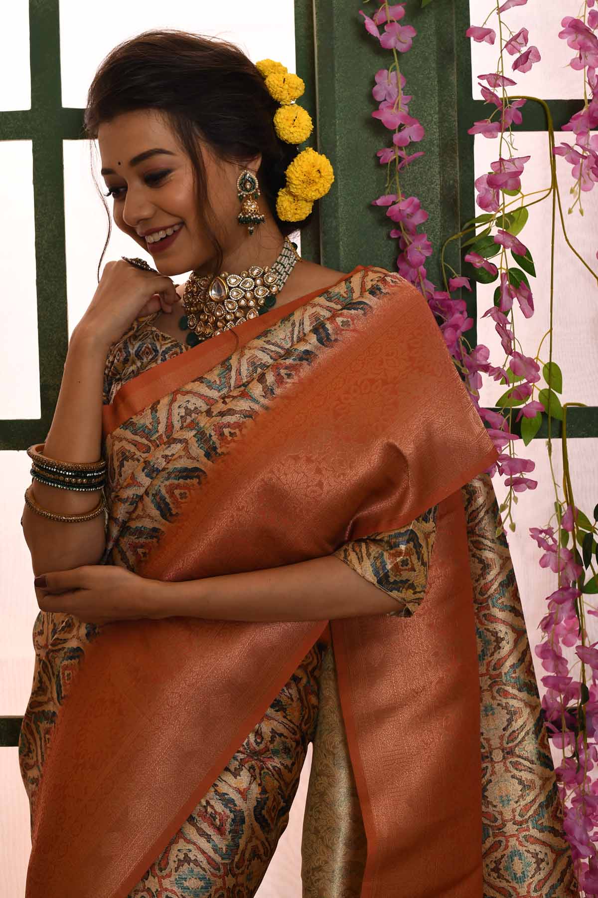 Orange Banarasi Silk Saree