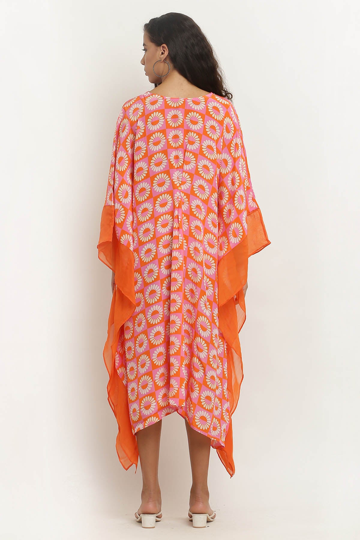 Orange Crepe Printed Kaftan