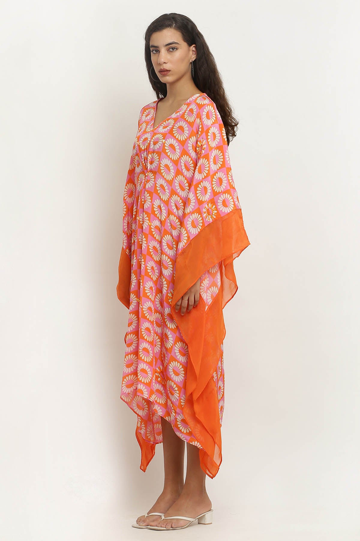 Orange Crepe Printed Kaftan