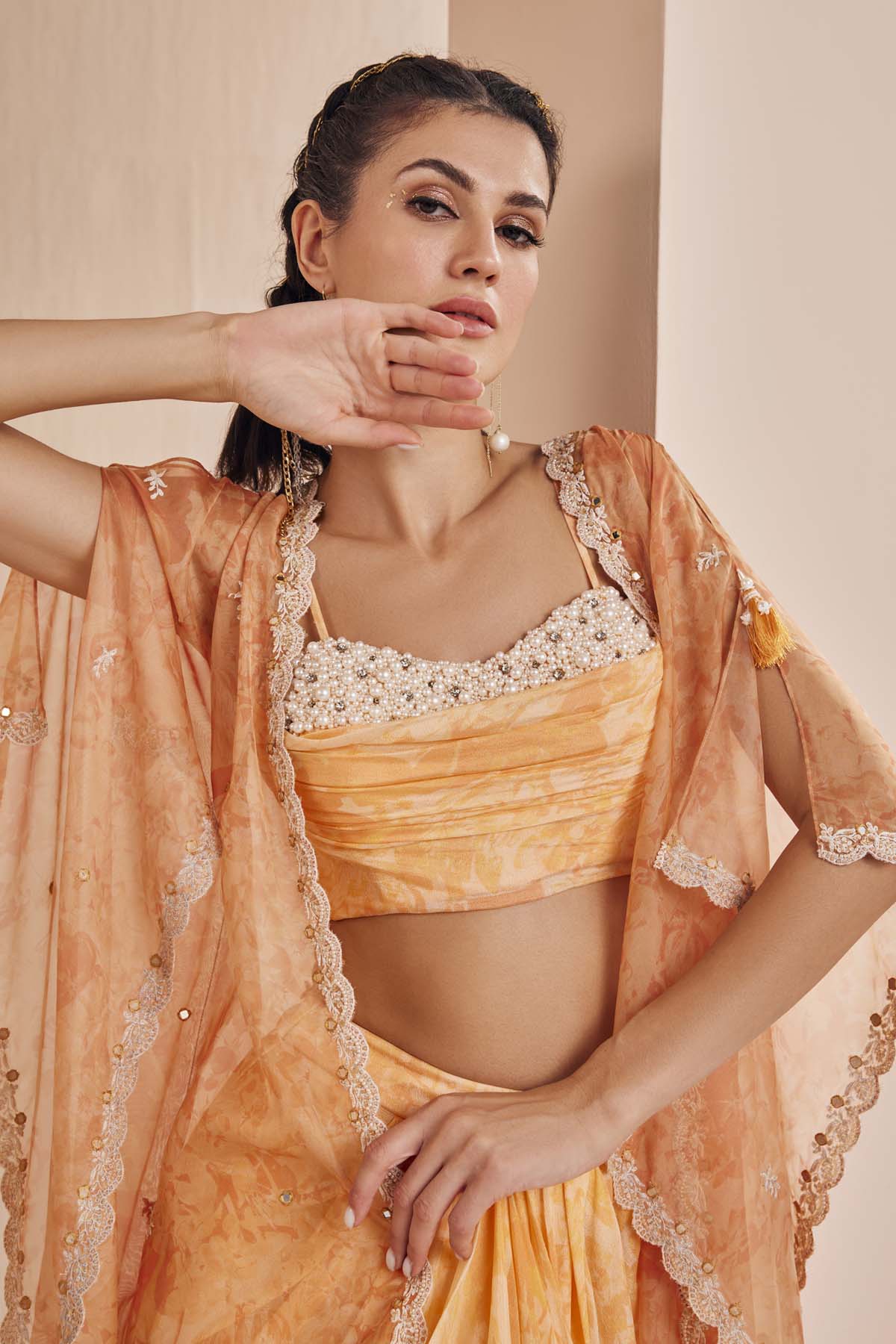Orange Daisy Embroidered Lehenga Set
