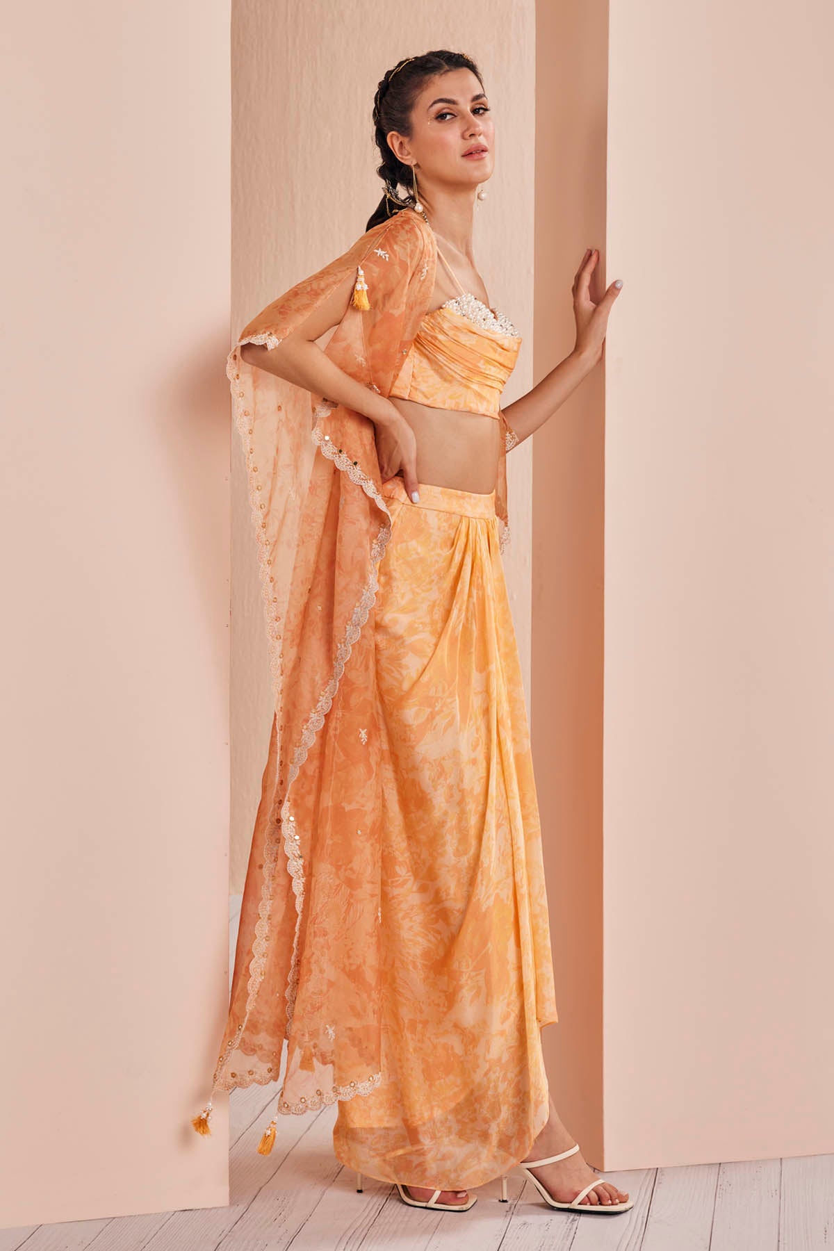 Orange Daisy Embroidered Lehenga Set