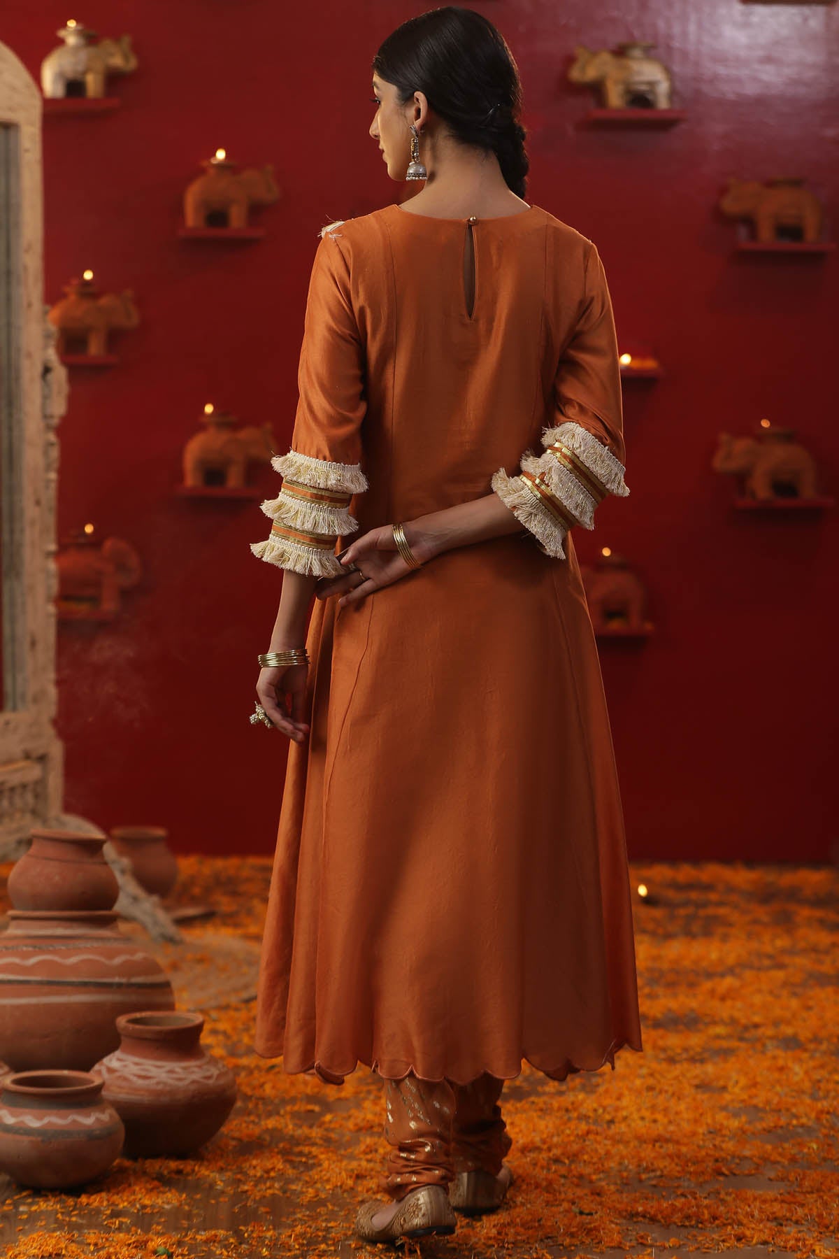 Burnt Orange Chanderi Kurta Set