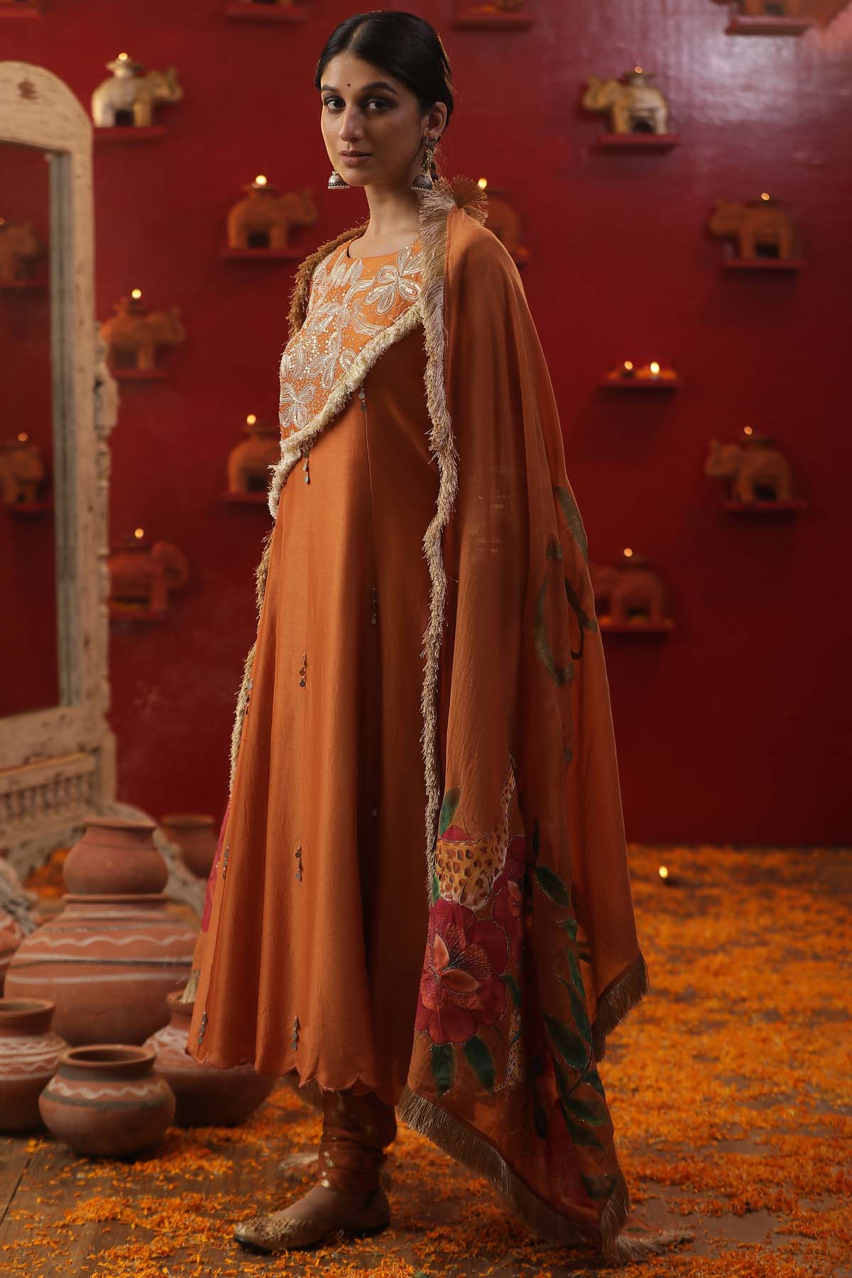 Burnt Orange Chanderi Kurta Set