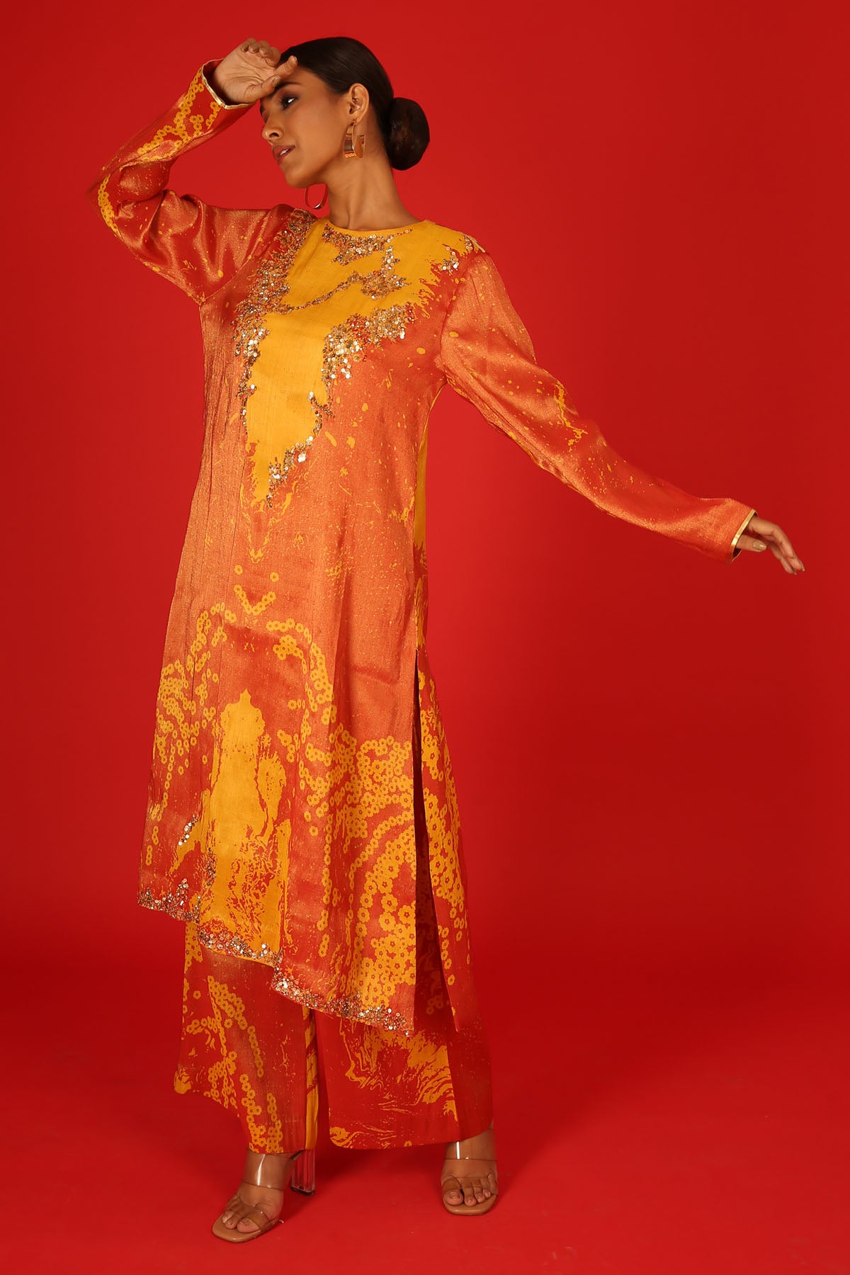 Orange Embroidered Kurta & Pants