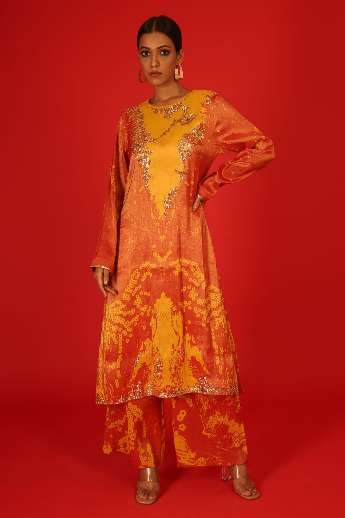 Orange Embroidered Kurta & Pants