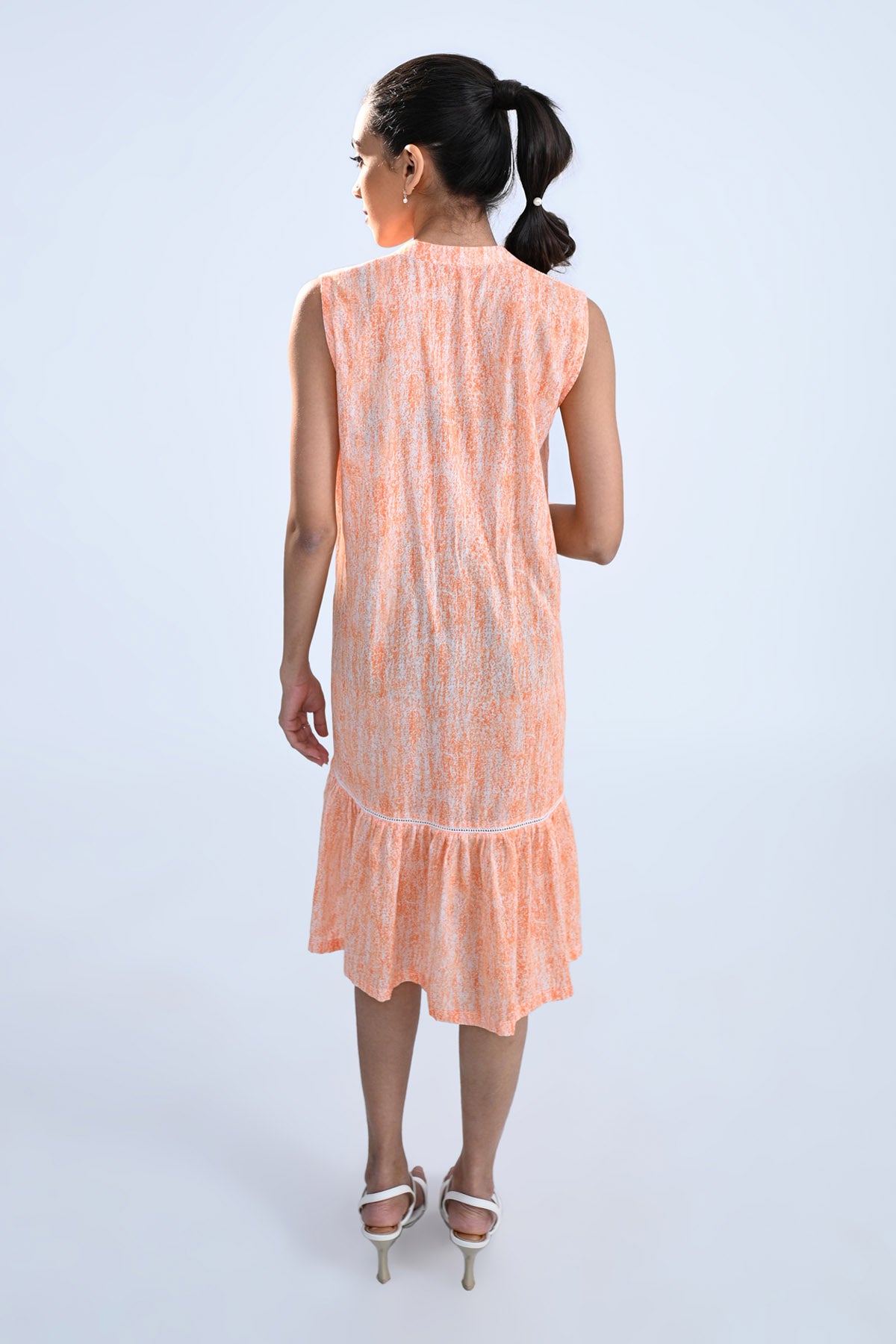 Orange Lace Embellished Cotton Dress