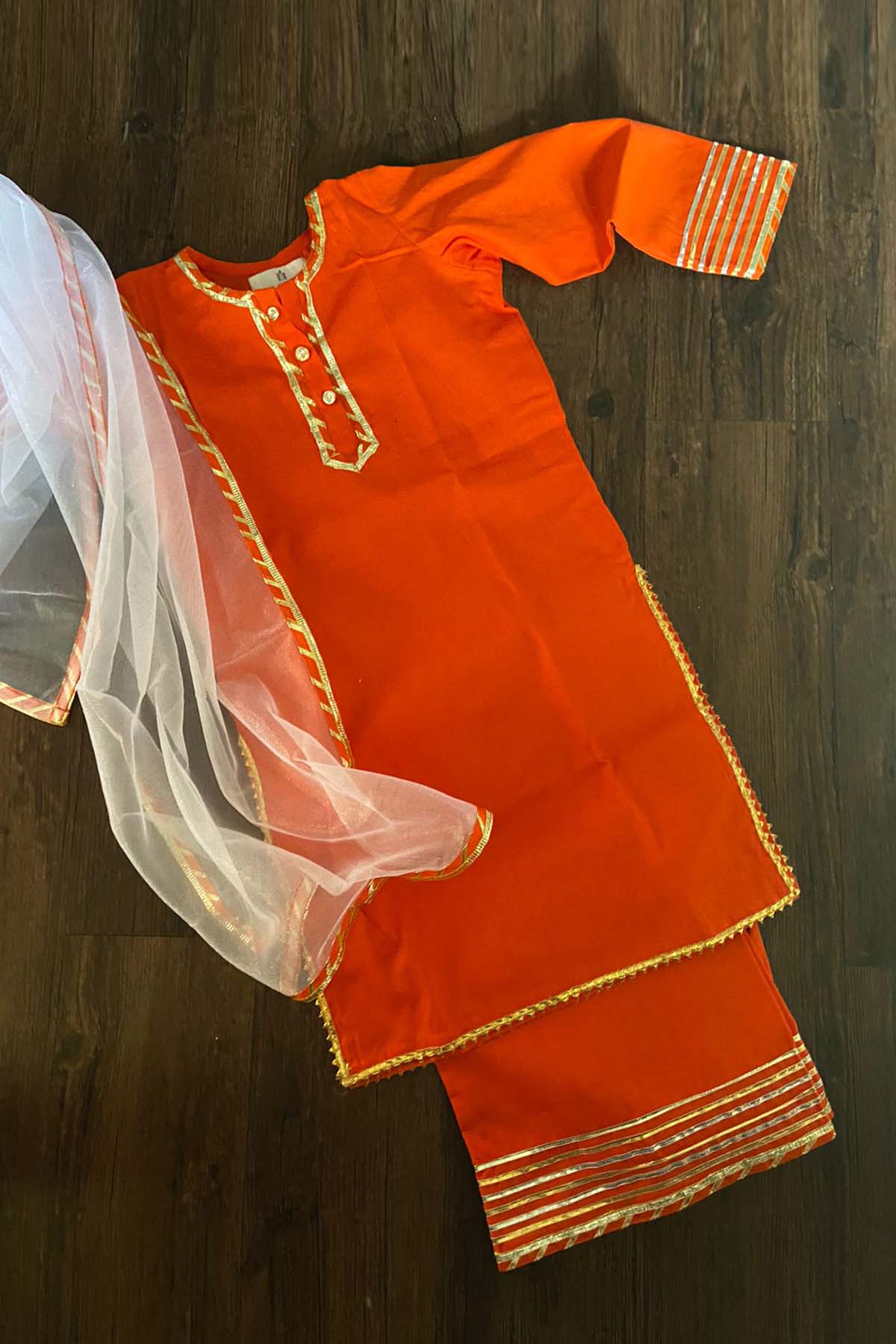 Orange Lace Embellished Kurta Set