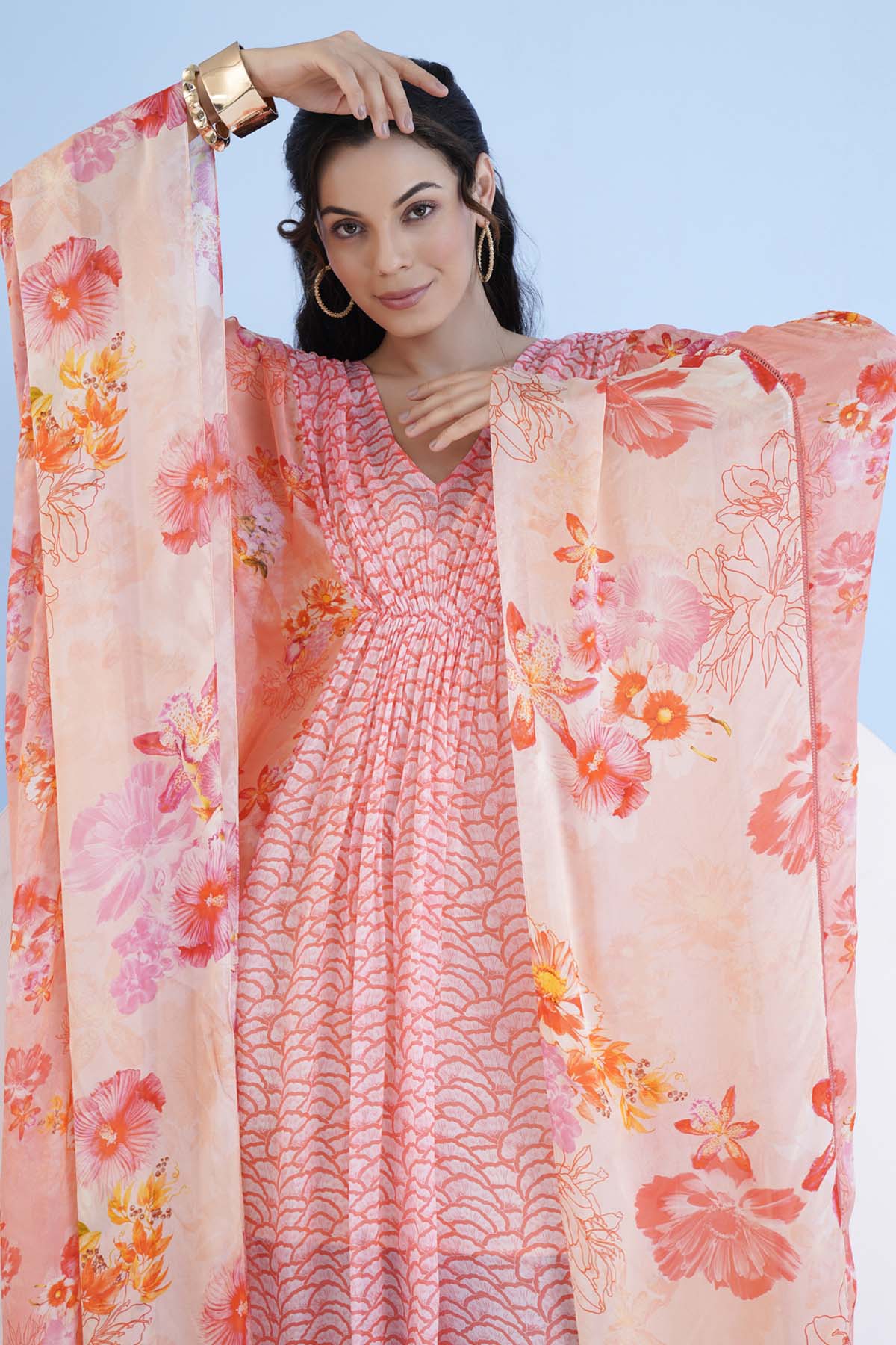 Orange Paneled Gather Kaftan