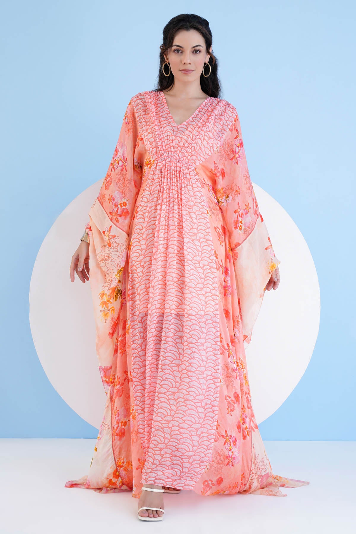 Orange Paneled Gather Kaftan