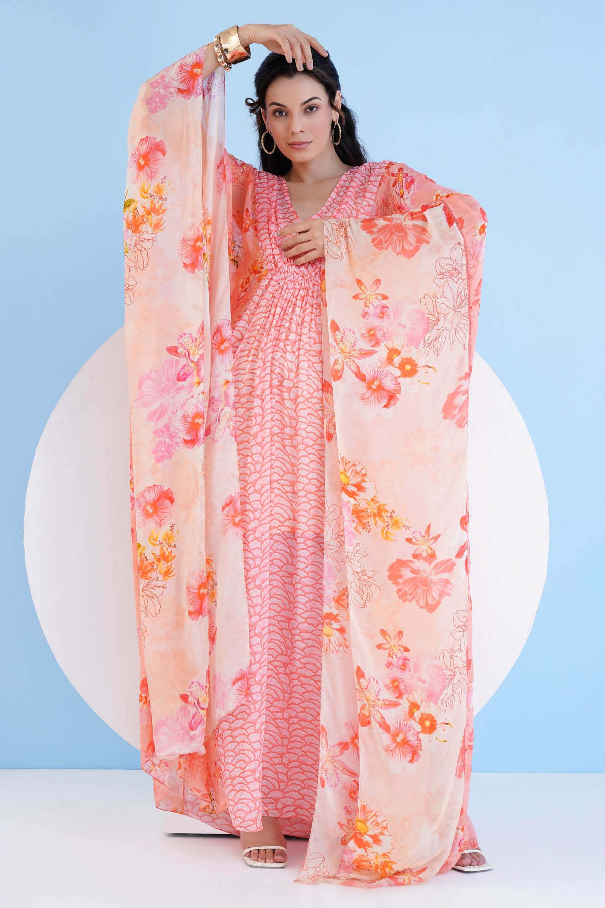 Orange Paneled Gather Kaftan