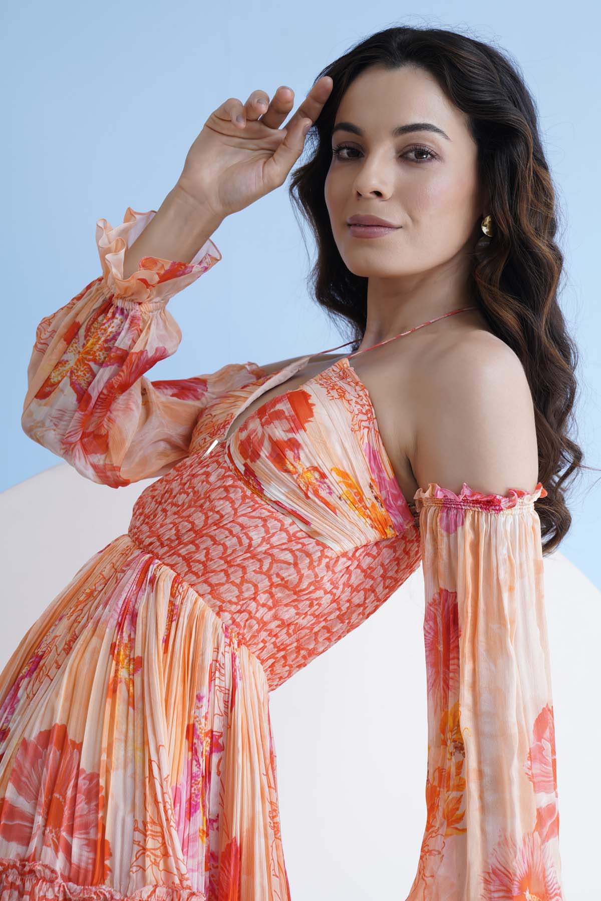 Orange Printed Short Dress