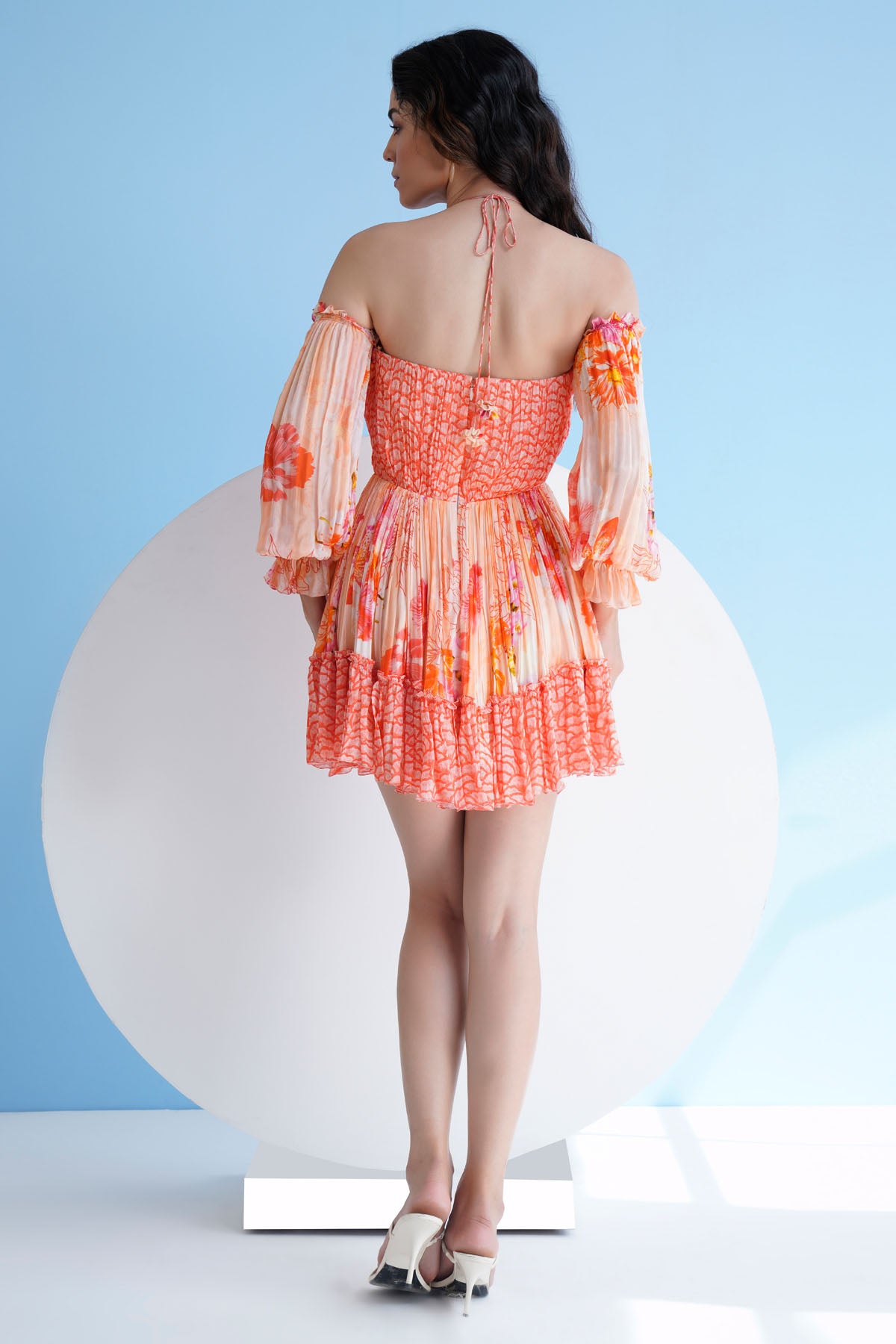 Orange Printed Short Dress