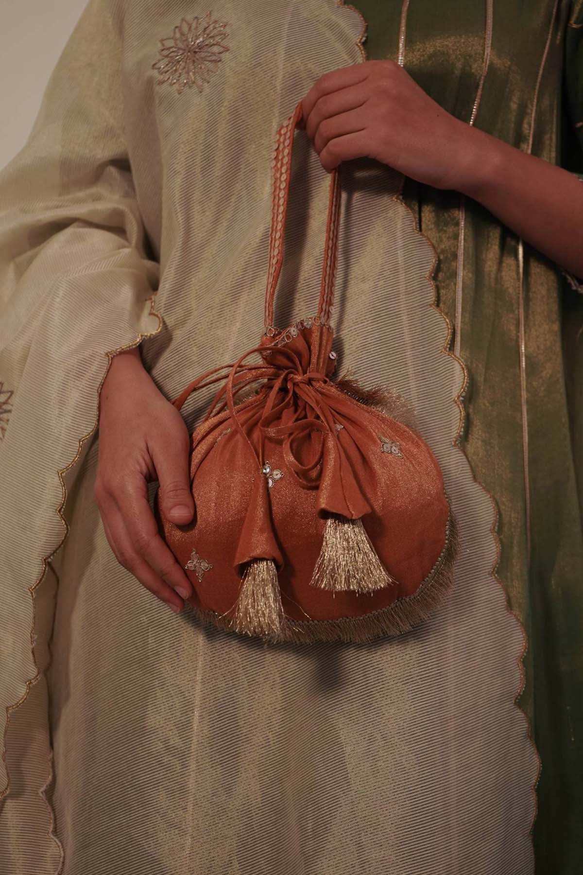 Orange Tissue Potli Bag