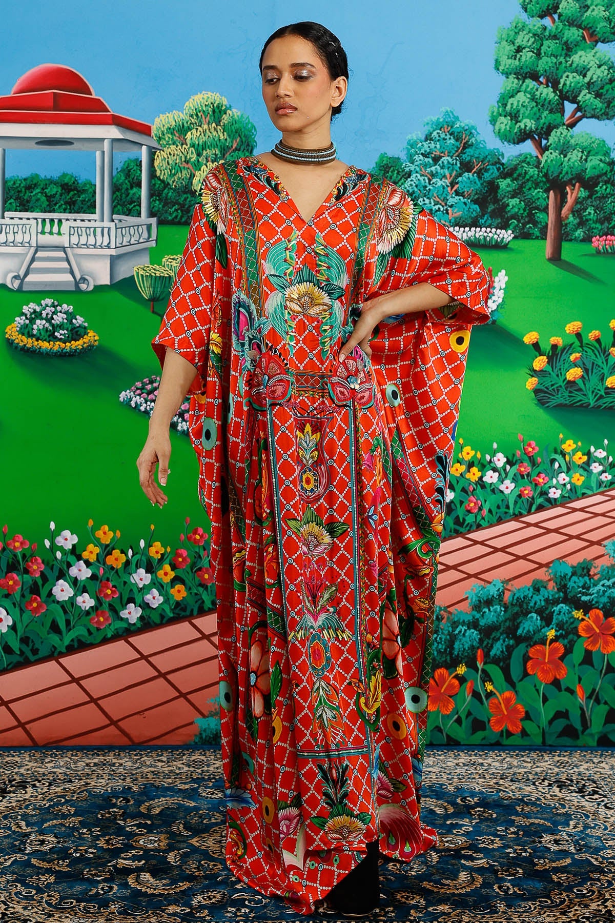 Buy Orange Aari Embroidered Kaftan for women by Saksham Neharicka online available at scrollnshops