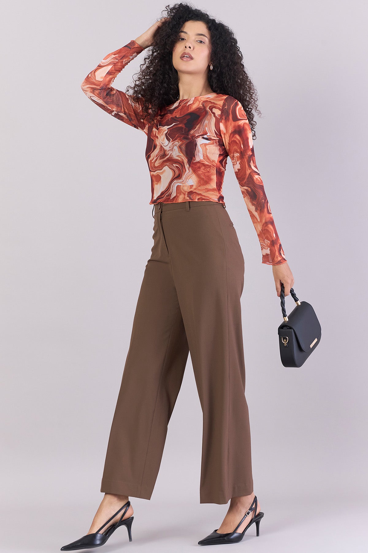 Orange Abstract Printed Crop Top