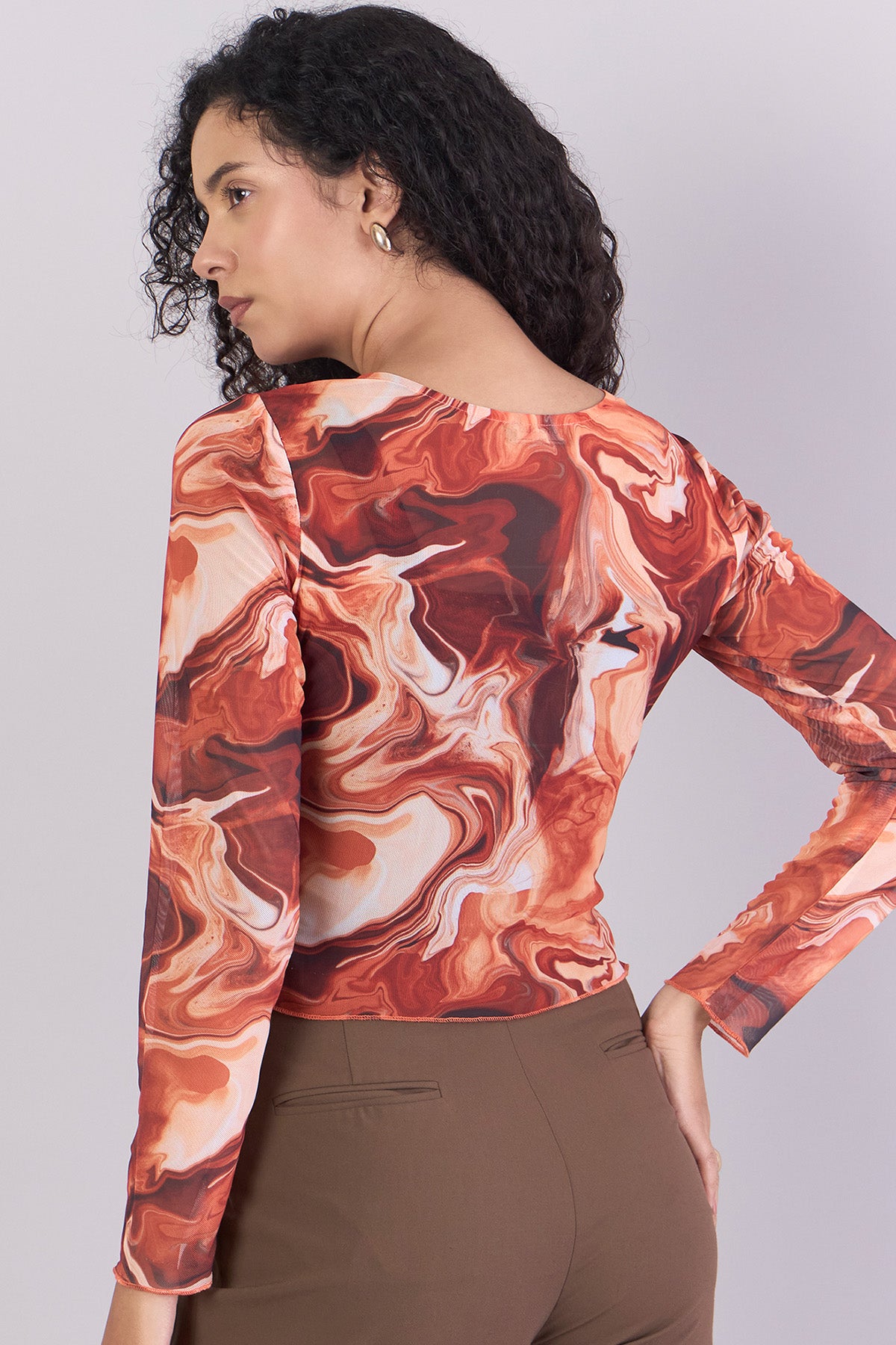 Orange Abstract Printed Crop Top