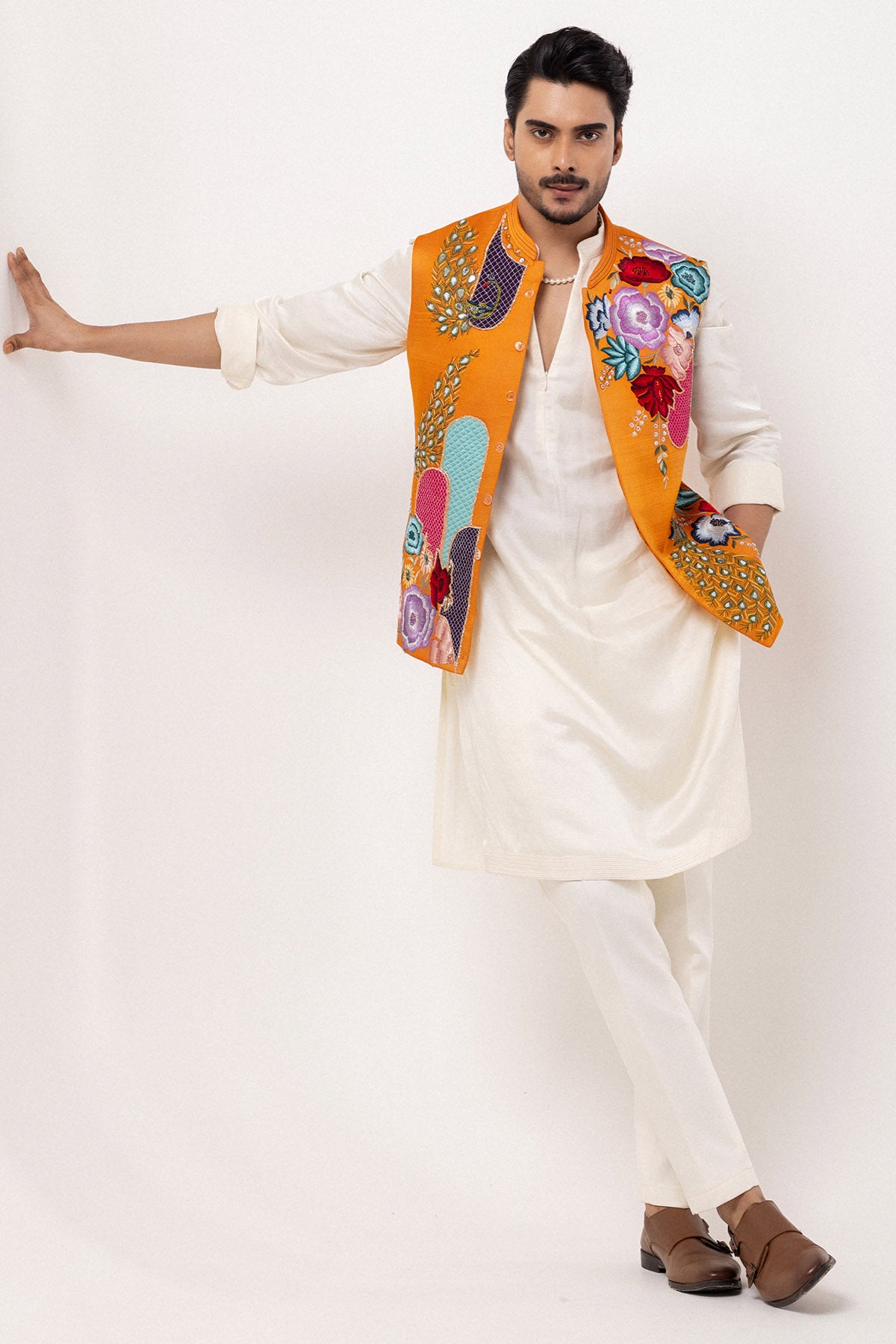 Orange And Ivory Aari Kurtas