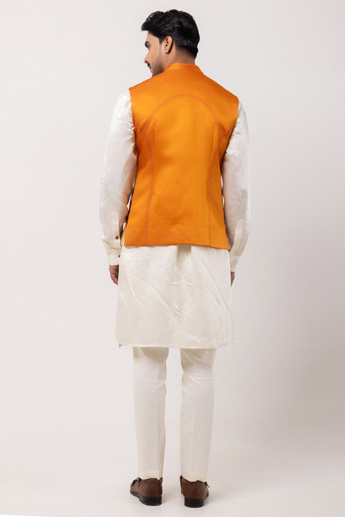 Orange And Ivory Aari Kurtas