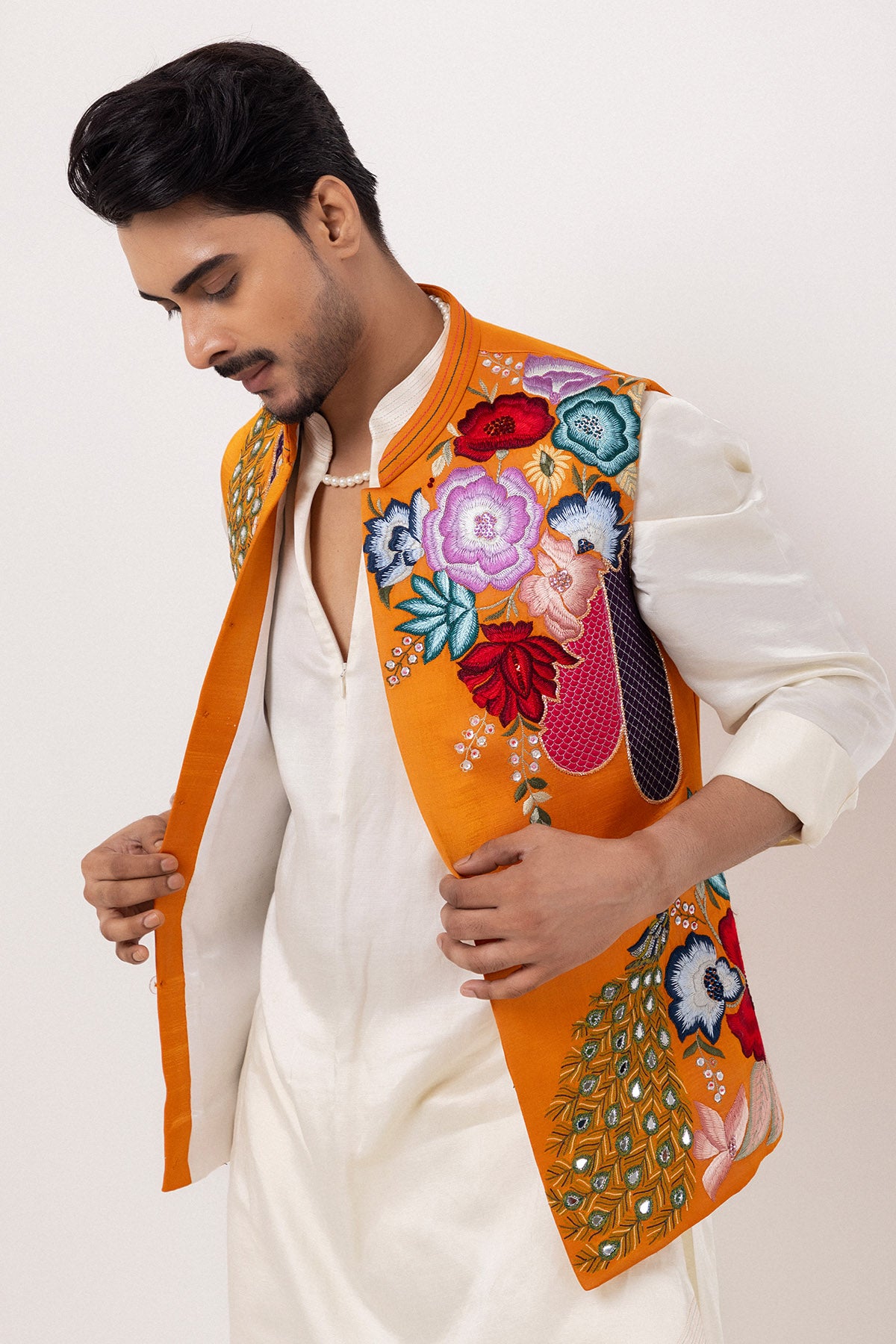 Orange And Ivory Aari Kurtas