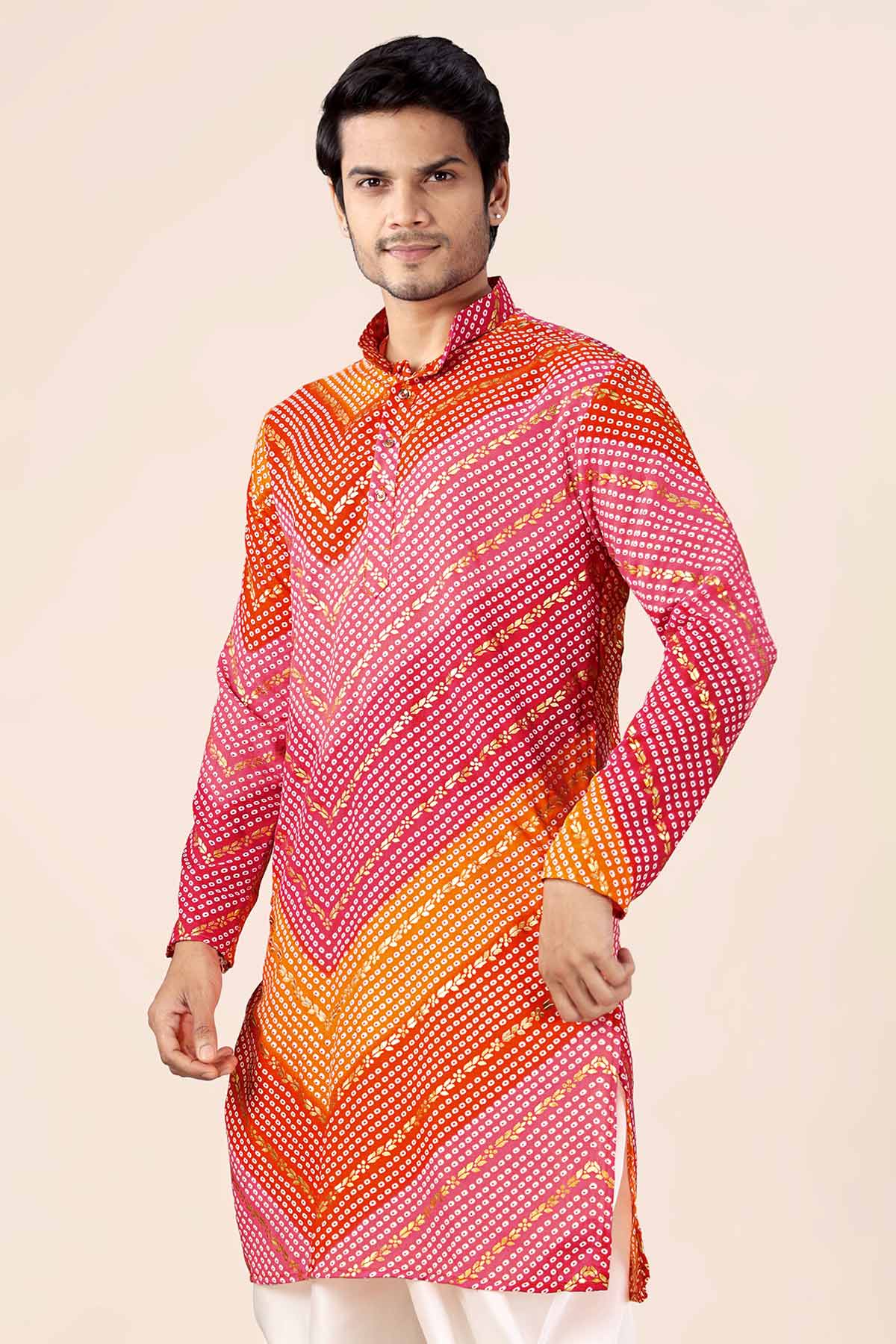 Buy Orange And Pink Bandhani Kurta for women by Priyanka Jain online available at scrollnshops