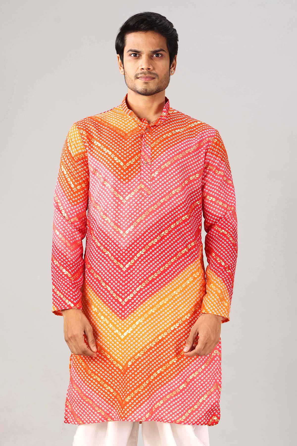 Orange And Pink Bandhani Kurta