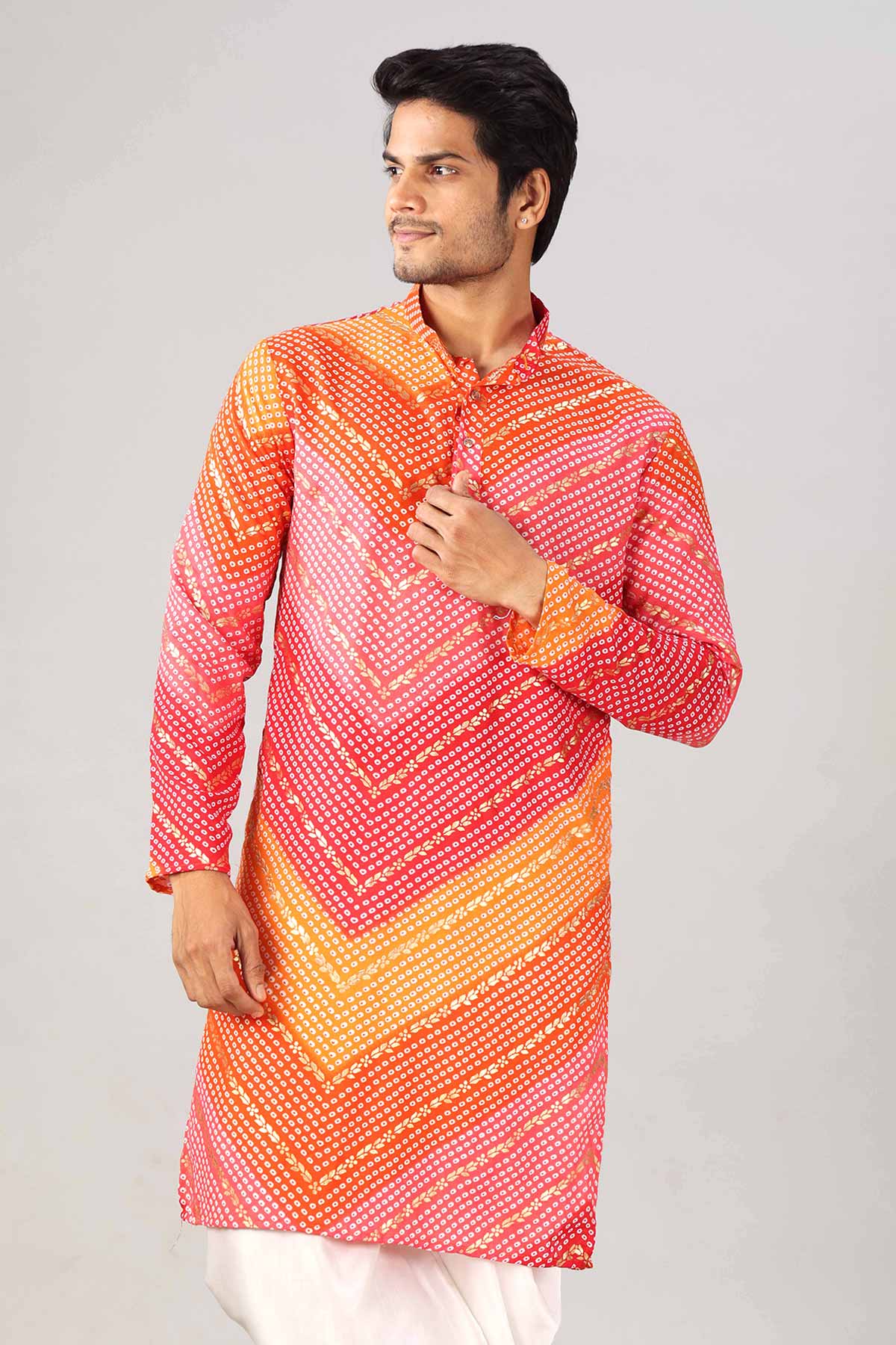 Orange And Pink Bandhani Kurta
