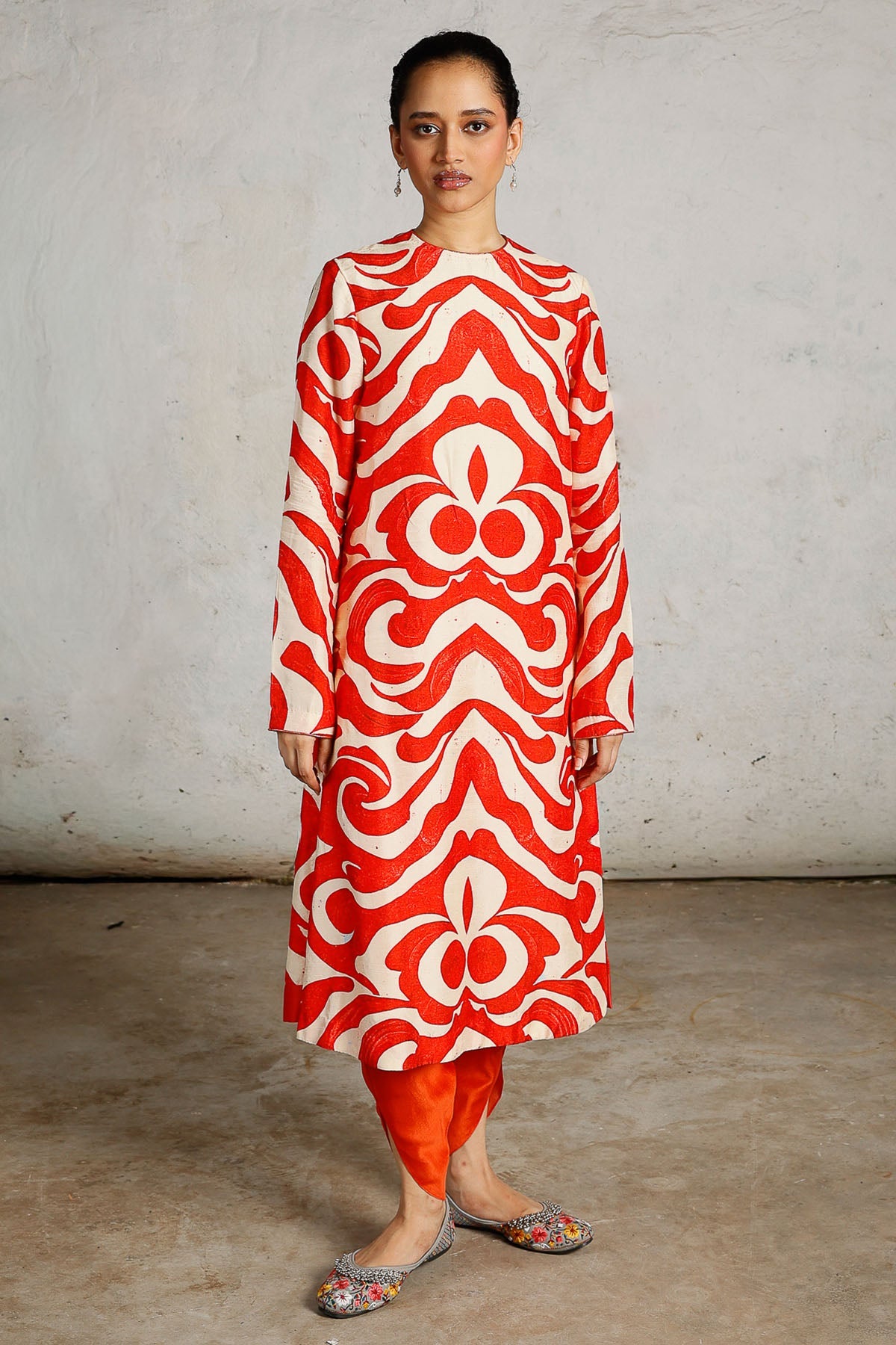 Buy Orange And White Printed Kurta for women by Saksham Neharicka online available at scrollnshops