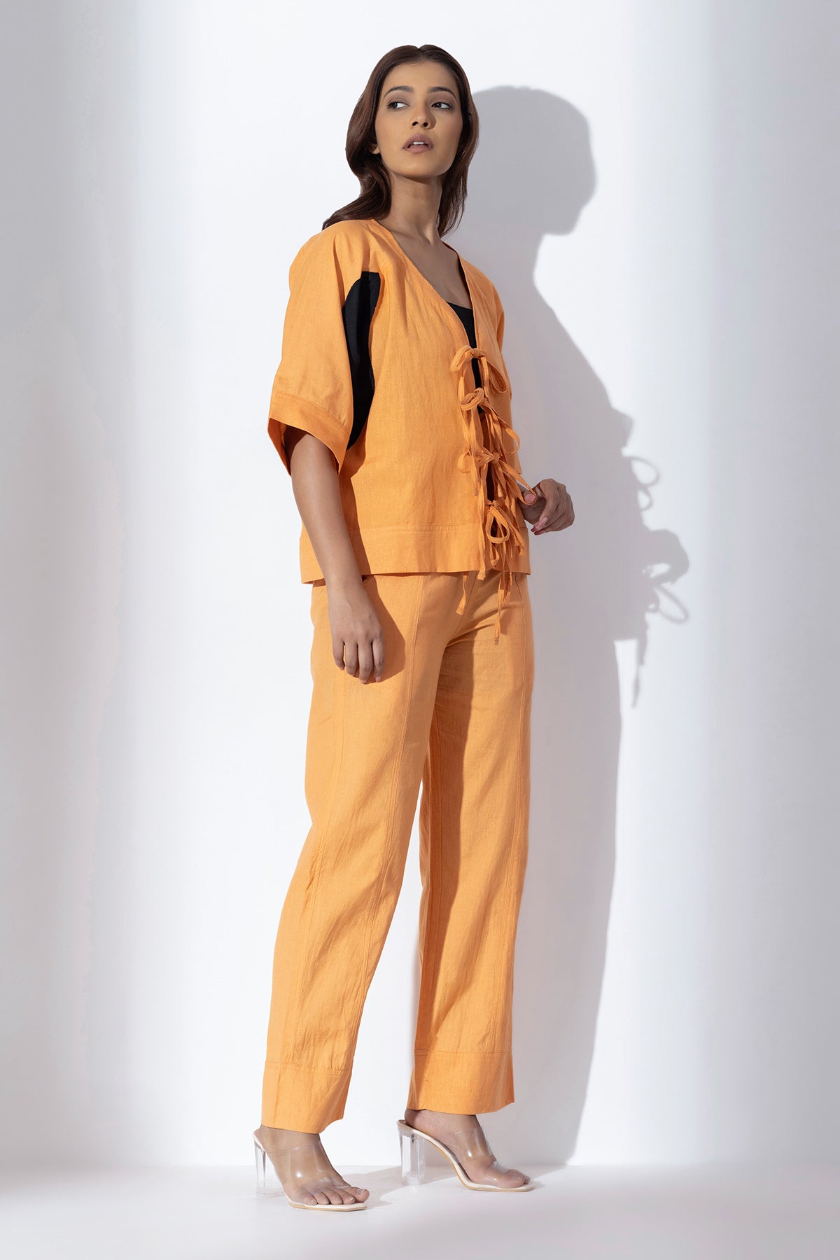 Orange Applique Work Tie-Up Top