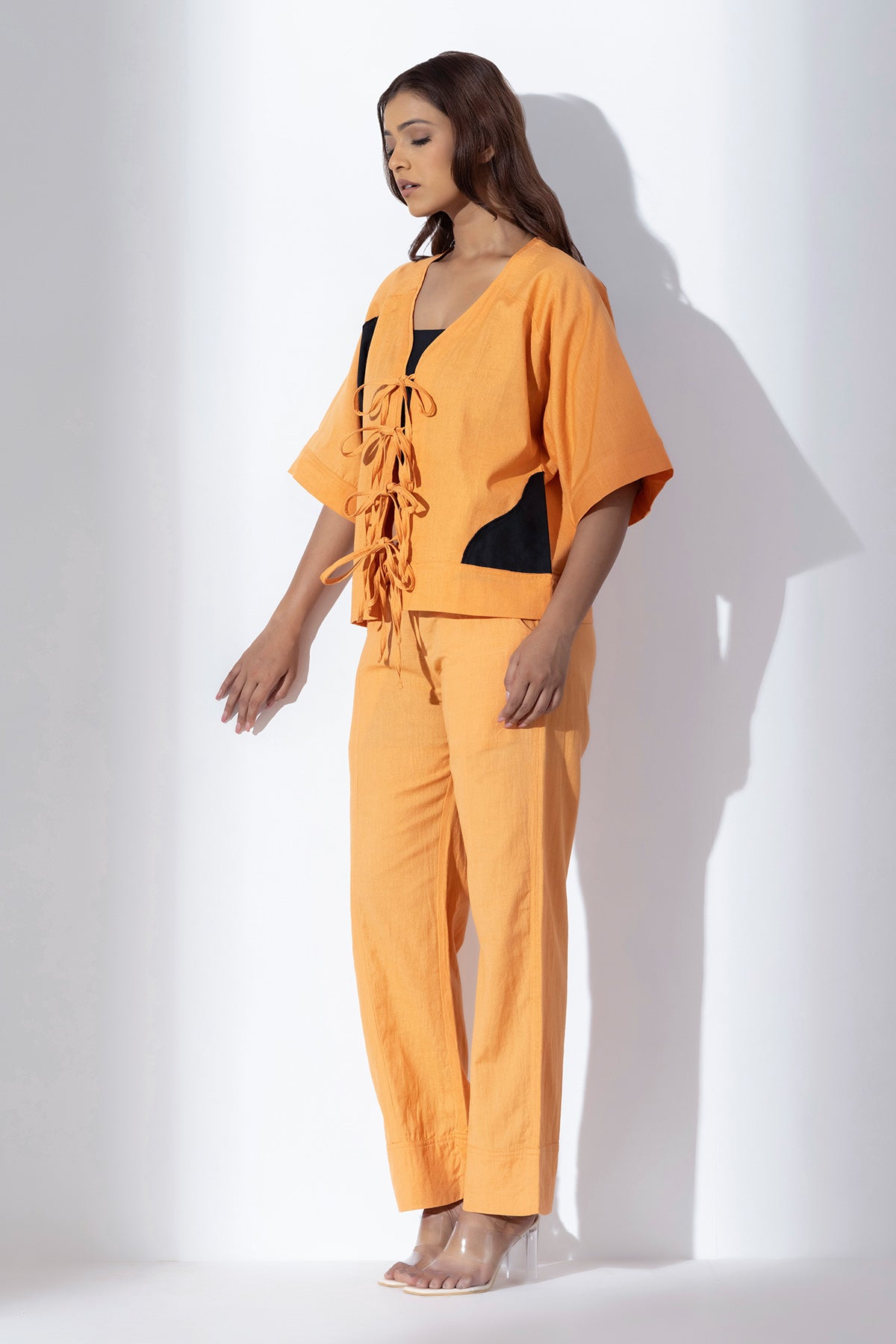 Orange Applique Work Tie-Up Top