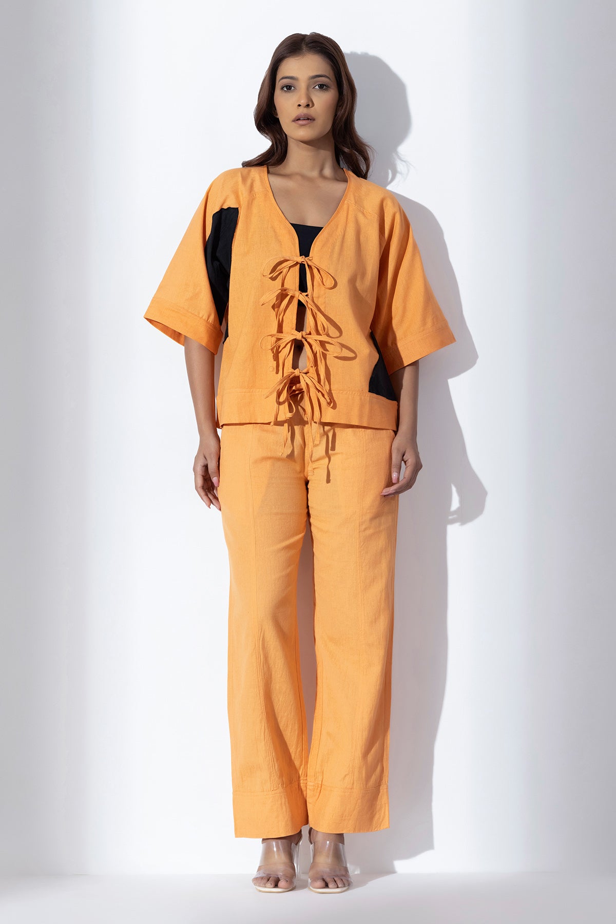 Orange Applique Work Tie-Up Top