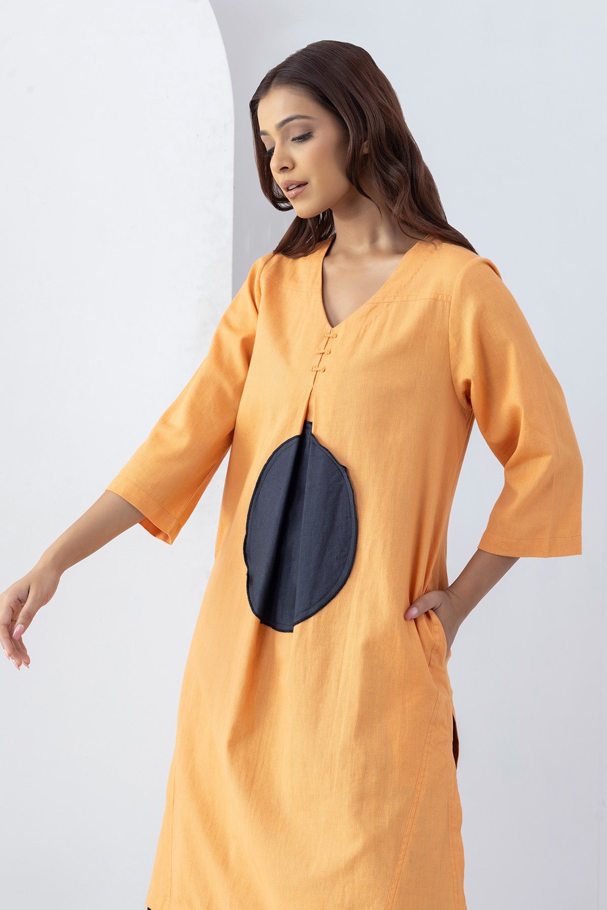 Orange Applique Work Tunic Set