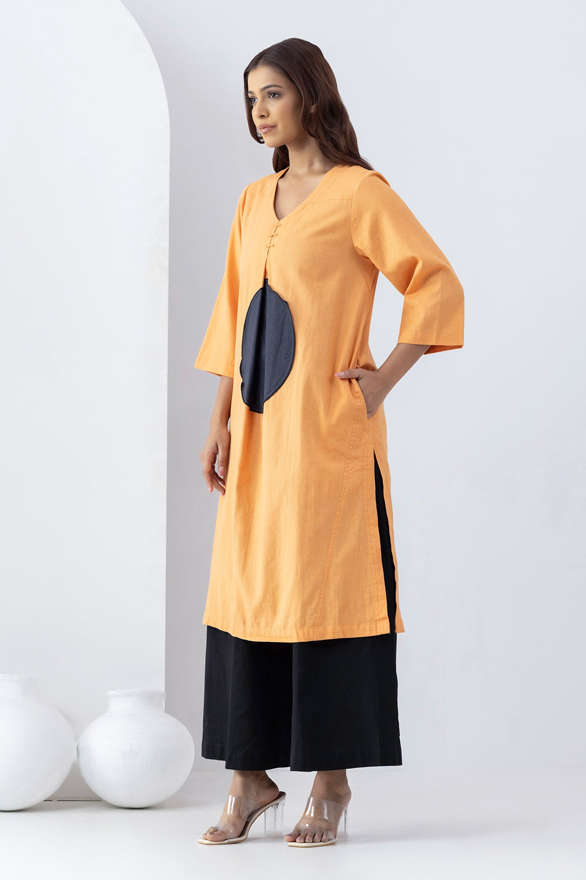 Orange Applique Work Tunic Set