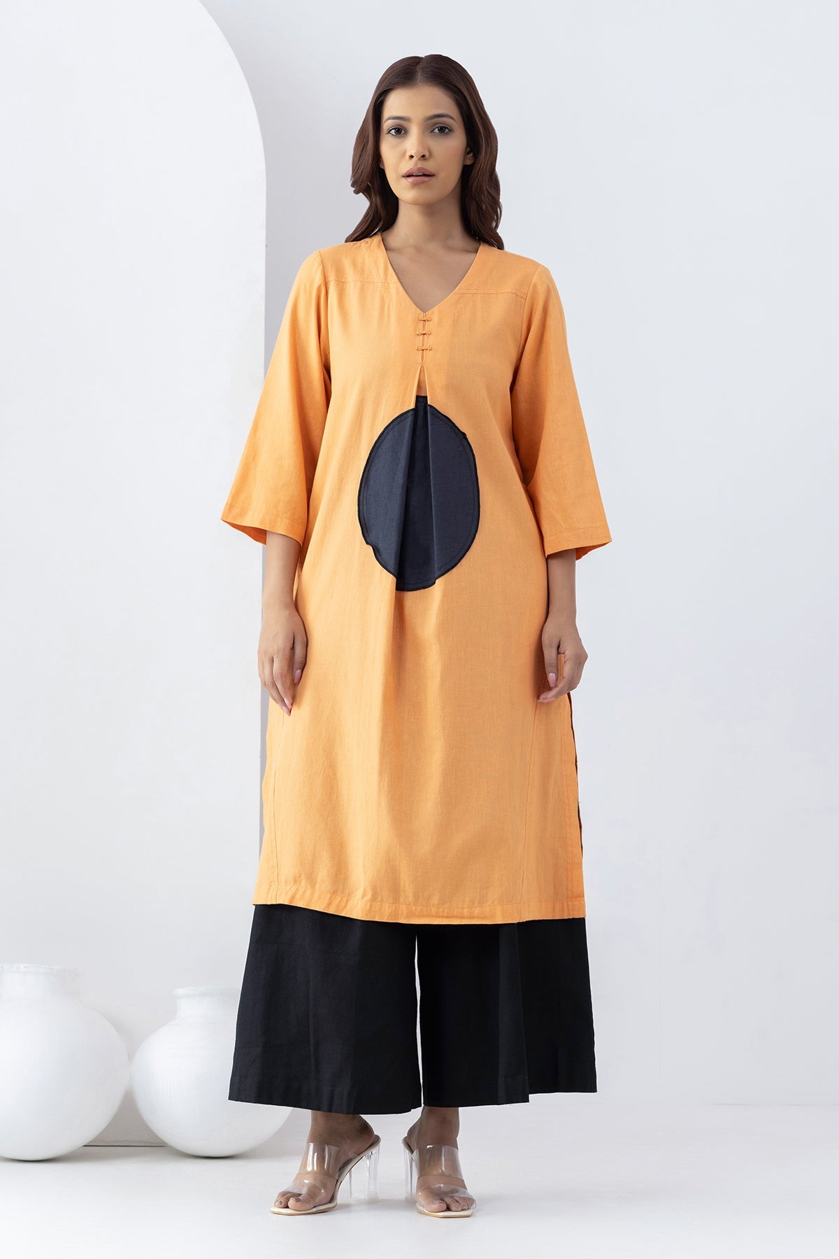 Buy Orange Applique Work Tunic Set by Markkah Studio for Women online at ScrollnShops