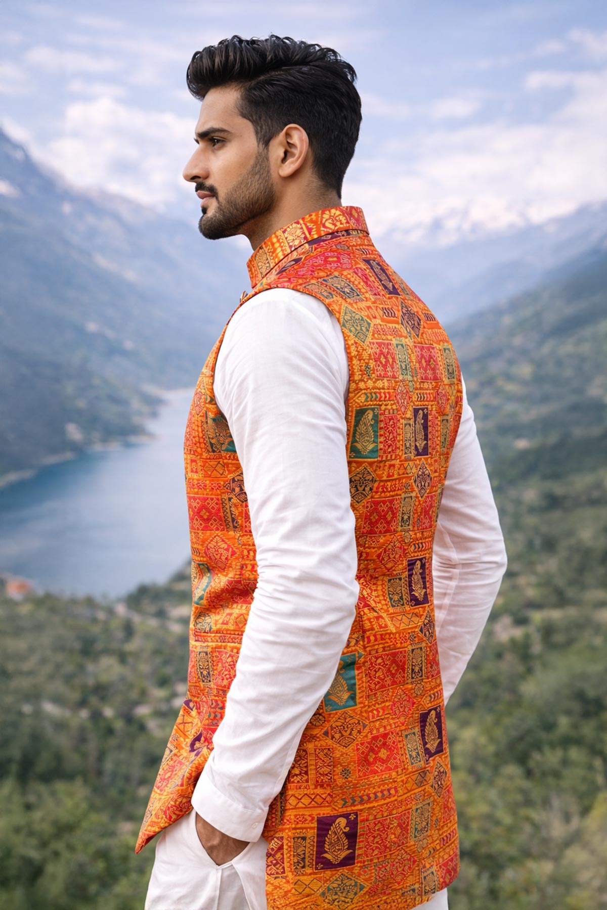 Orange Banarasi Jacquard Bundi