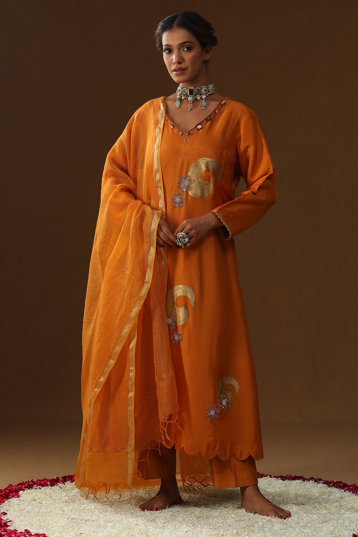 Buy Orange Beads & Tassel Kurta Set for women by Arpita Sulakshana online available at scrollnshops