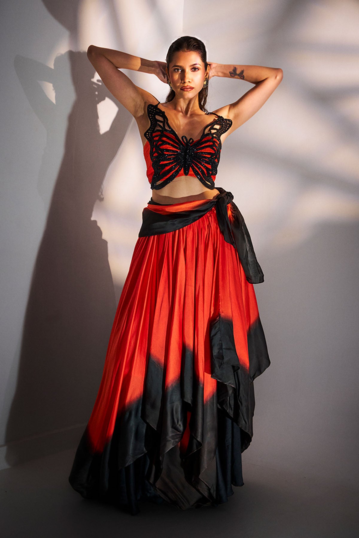 Orange Black Sequin lehenga Set