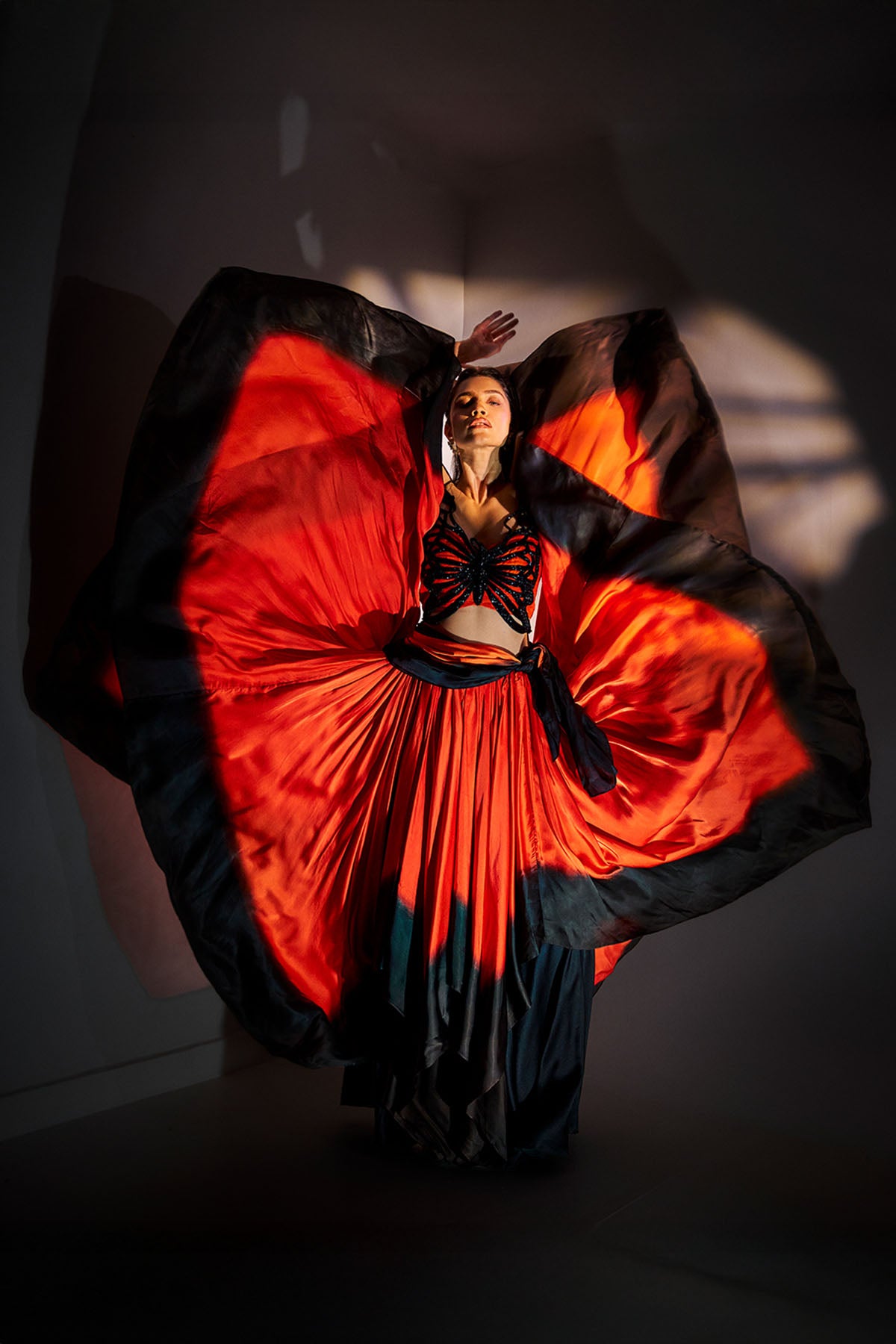 Orange Black Sequin lehenga Set