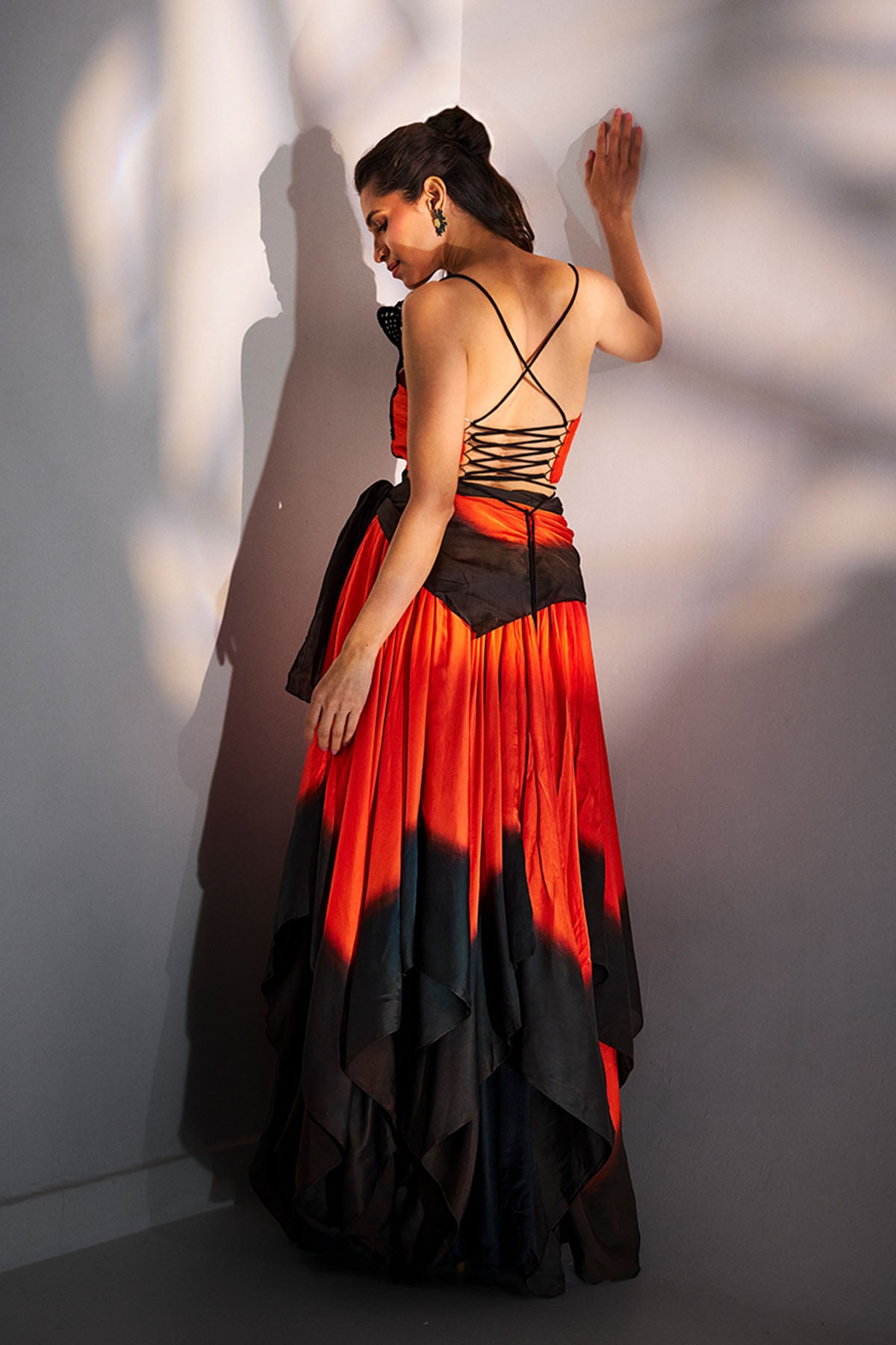 Orange Black Sequin lehenga Set