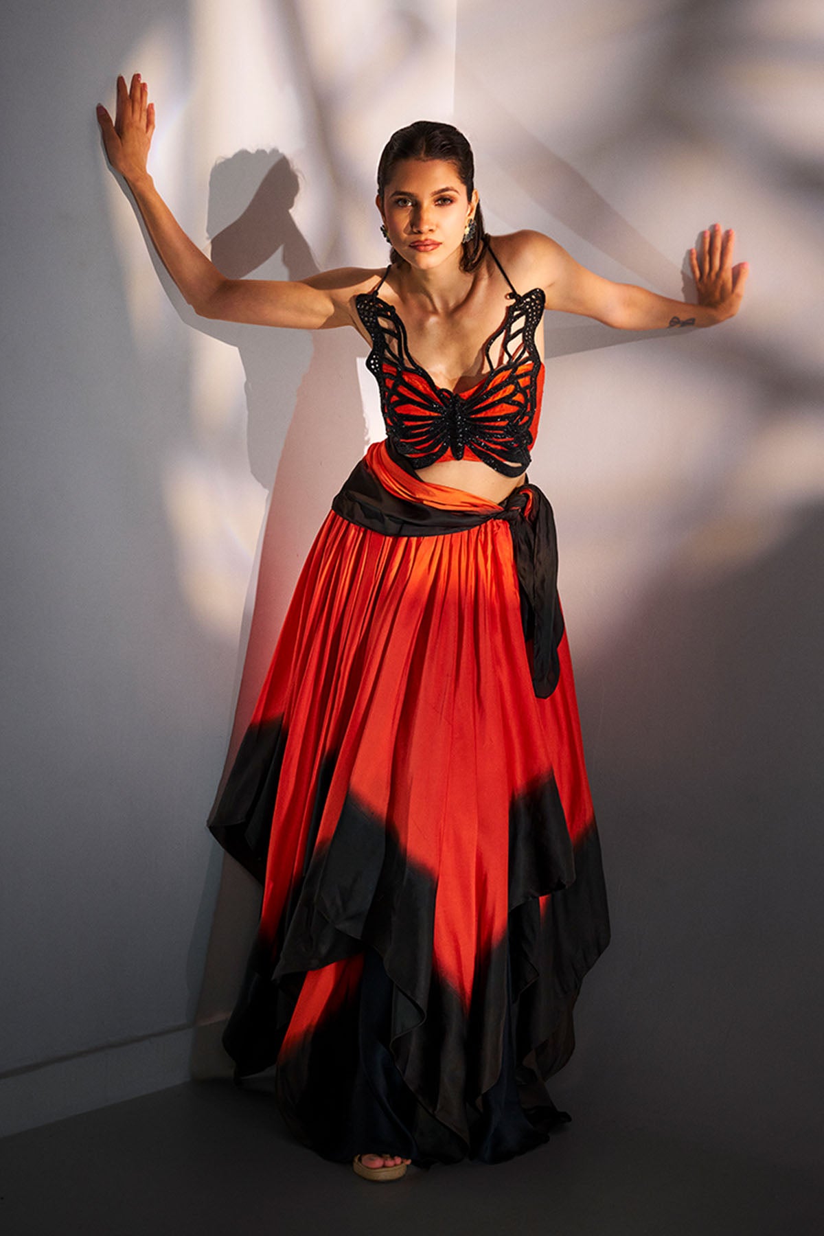 Orange Black Sequin lehenga Set