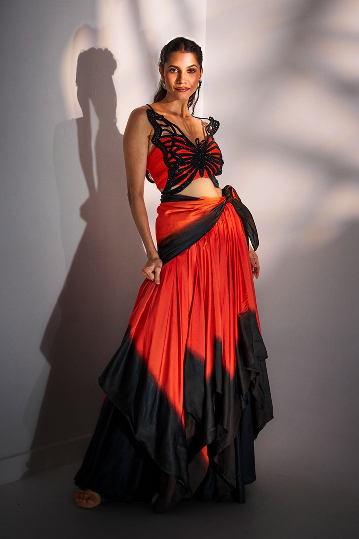 Buy Orange Black Sequin lehenga Set for women by Ricka Gauba online available at scrollnshops