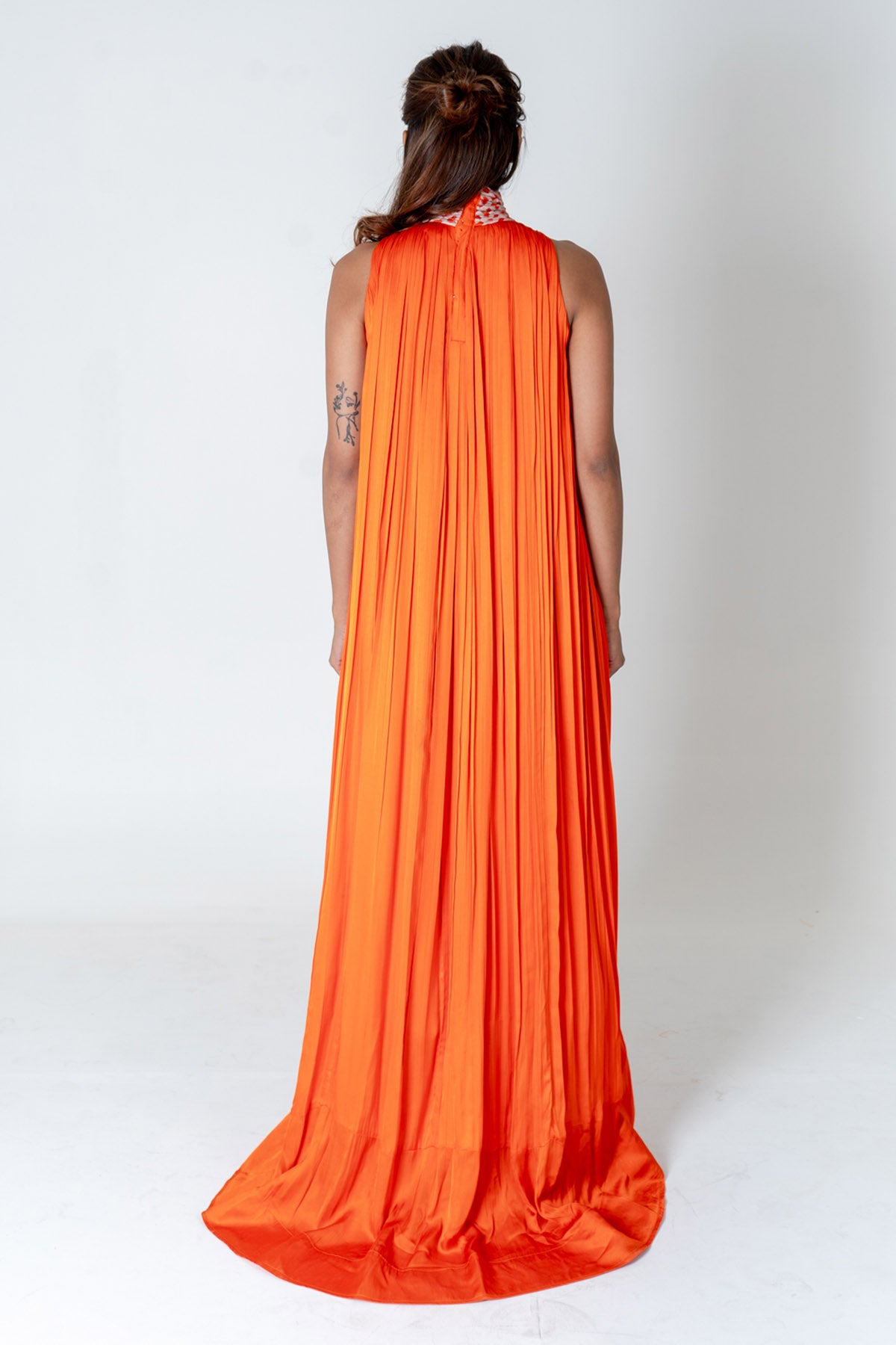 Orange Braid Halter Neck Gown