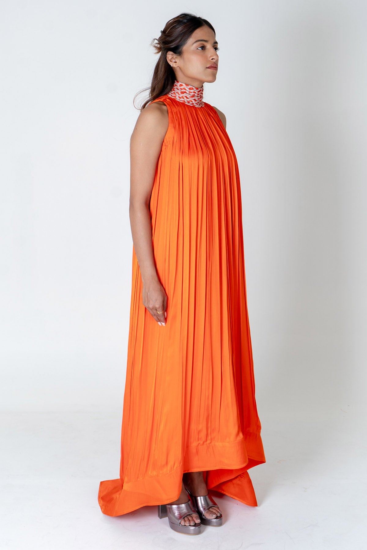 Orange Braid Halter Neck Gown