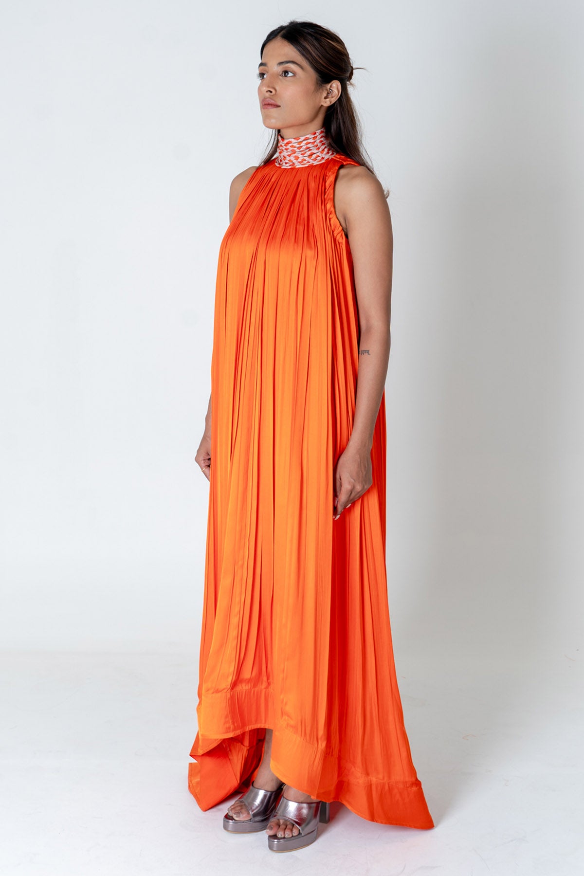 Orange Braid Halter Neck Gown