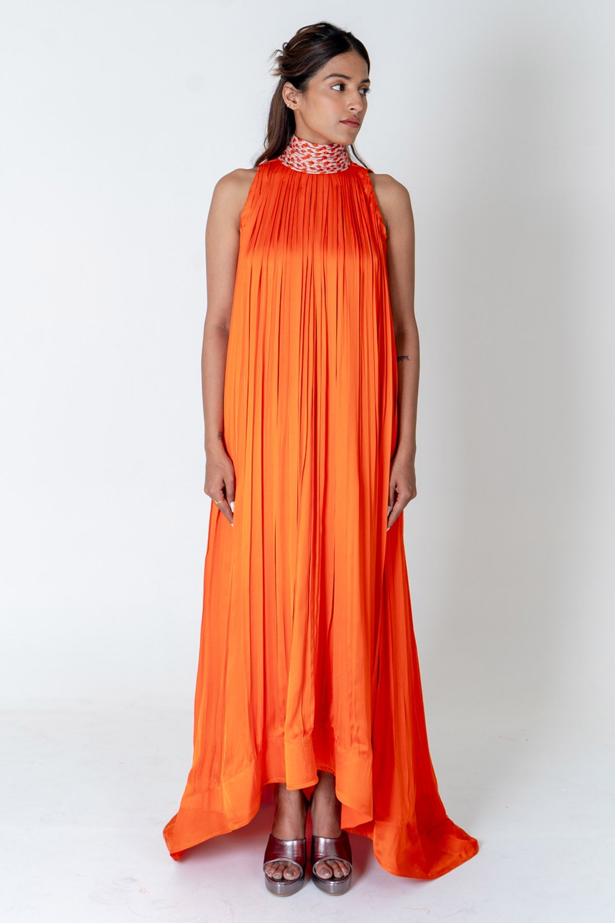 Neora by Nehal Chopra Orange Braid Halter Neck Gown for women online at ScrollnShops